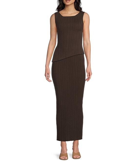 GB Ribbed Knit Asymmetrical Boat Neck Coordinating Tank Product Image