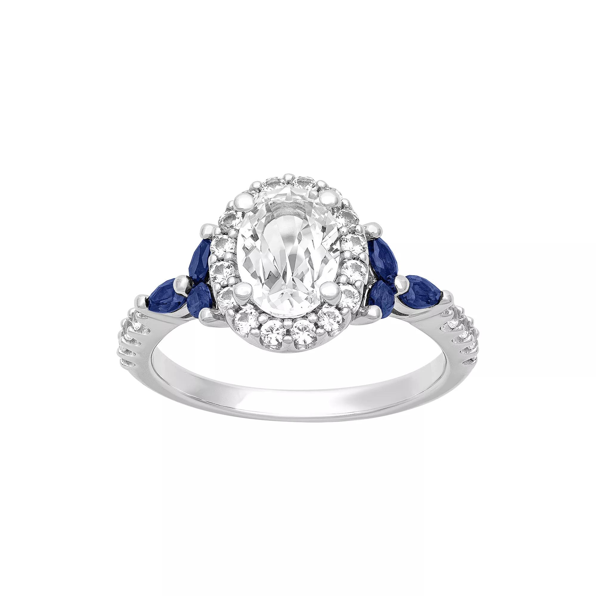 Love Always Sterling Silver 2 3/8 Carat T.W. Lab-Created White Sapphire & Lab-Created Blue Sapphire Engagement Ring, Women's,  Product Image