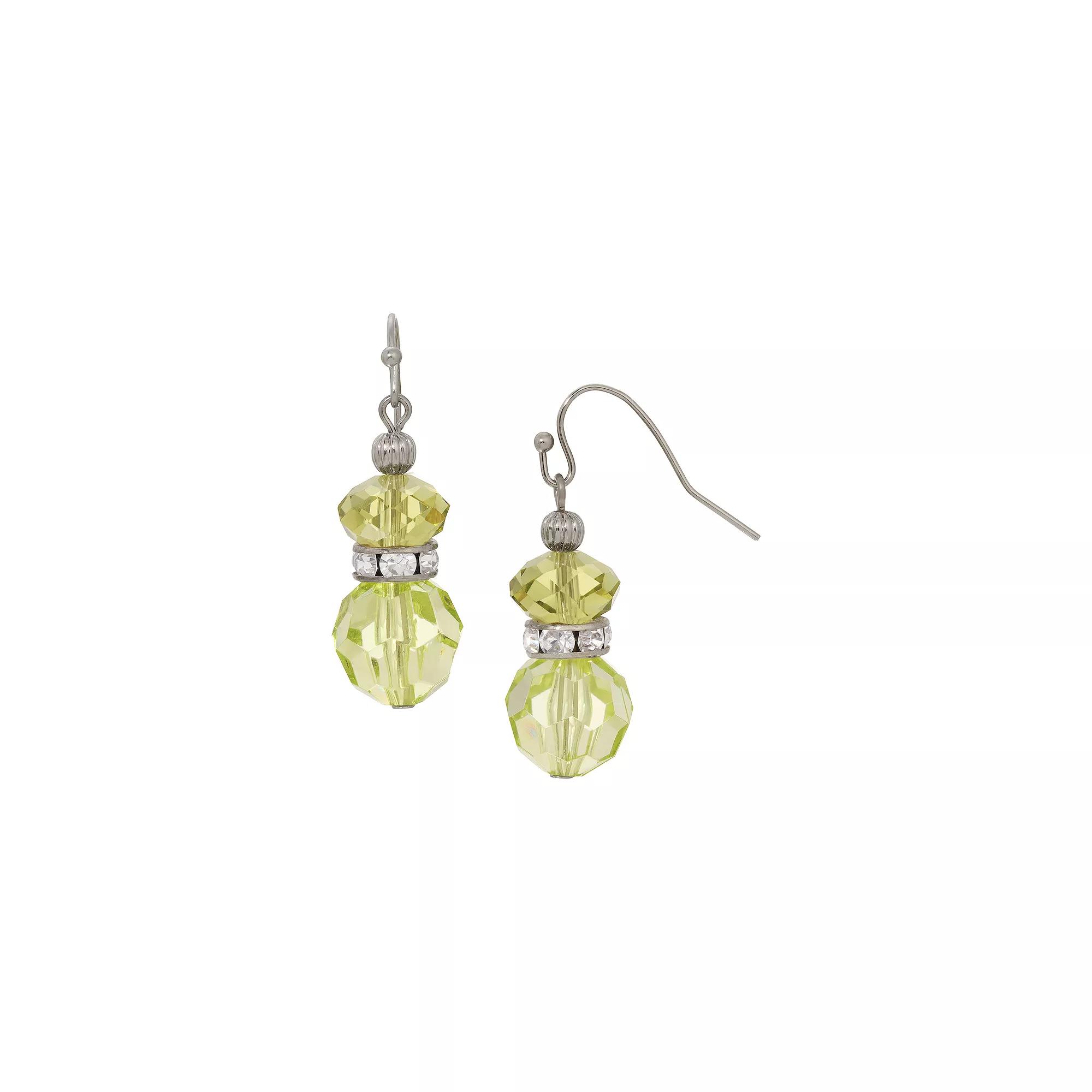 1928 Double Glass Bead Crystal Accent Wire Earrings, Women's, Green Product Image