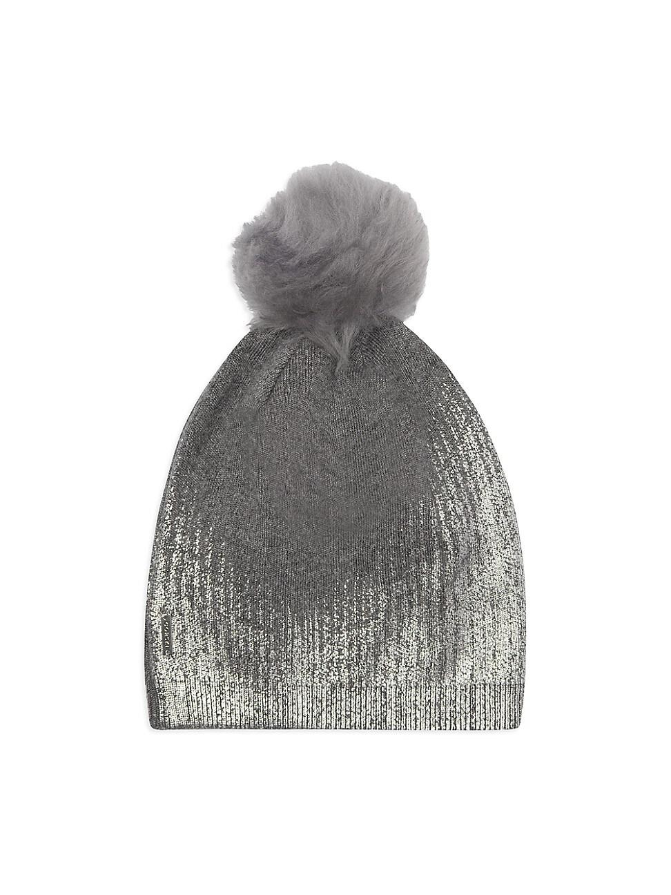 Womens Metallic Knit Hat with Toscana Lamb Pompom Product Image