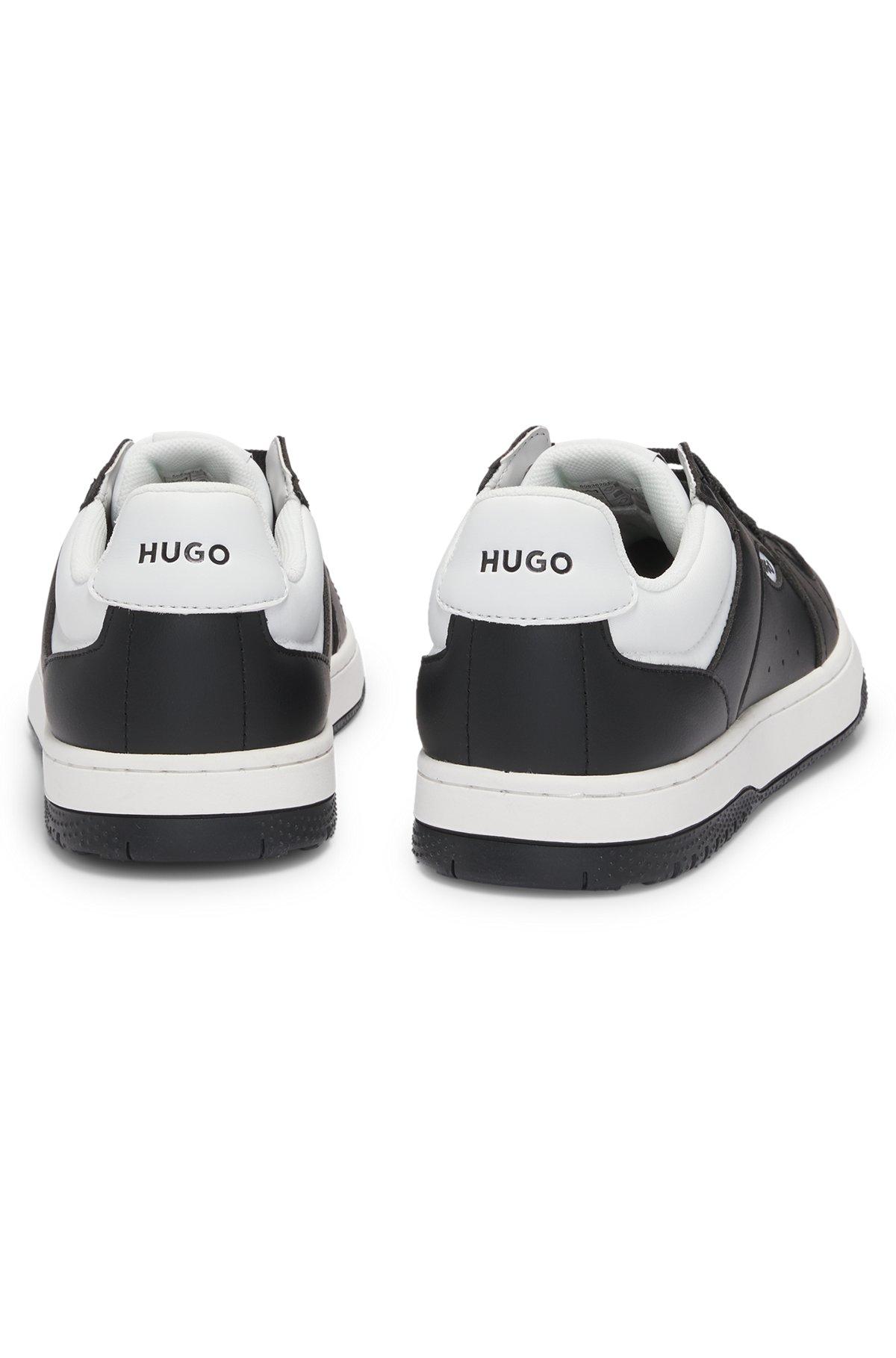 Faux-leather lace-up trainers with logo details Product Image