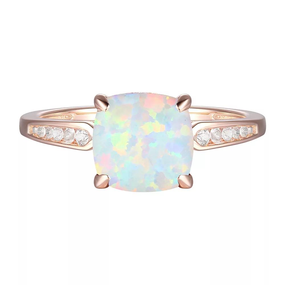 14k Rose Gold Over Silver Lab-Created Opal & Lab-Created White Sapphire Ring, Women's, Size: 7 Product Image