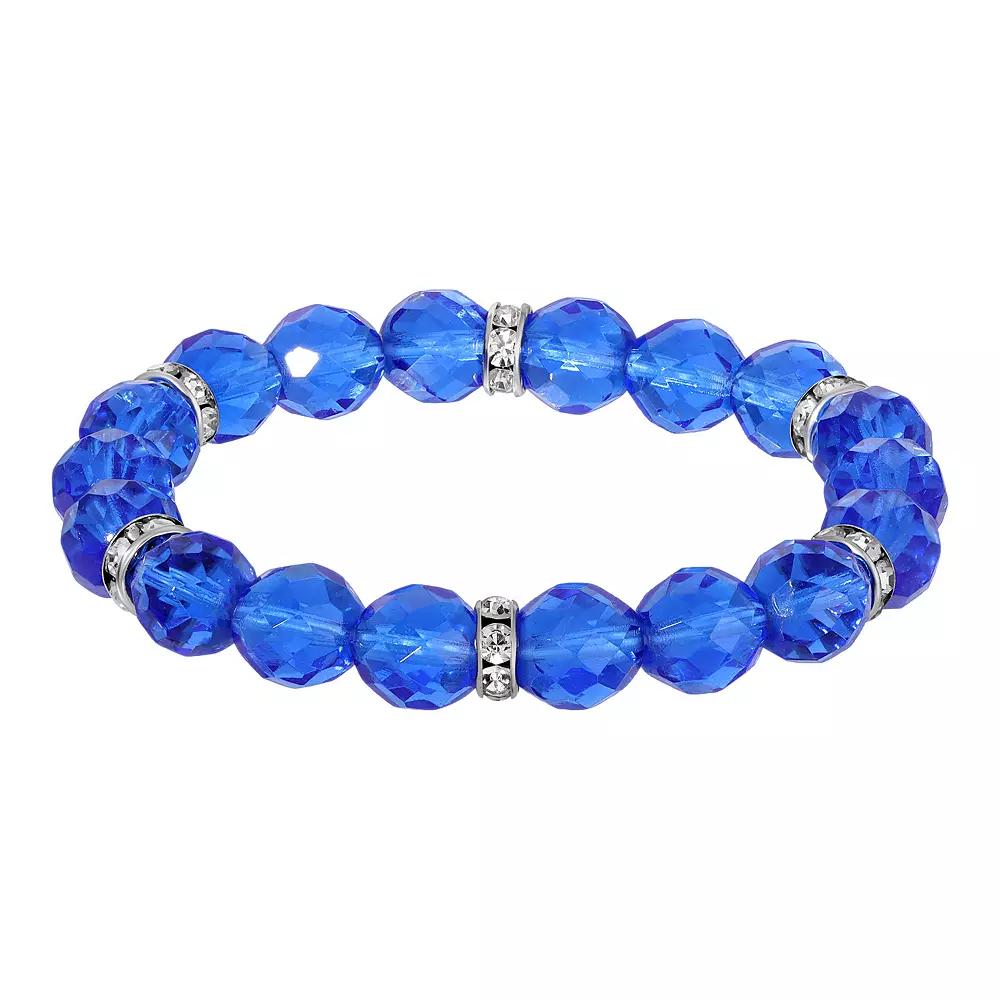1928 Silver Tone Crystal Bead Stretch Bracelet, Women's, Blue Product Image