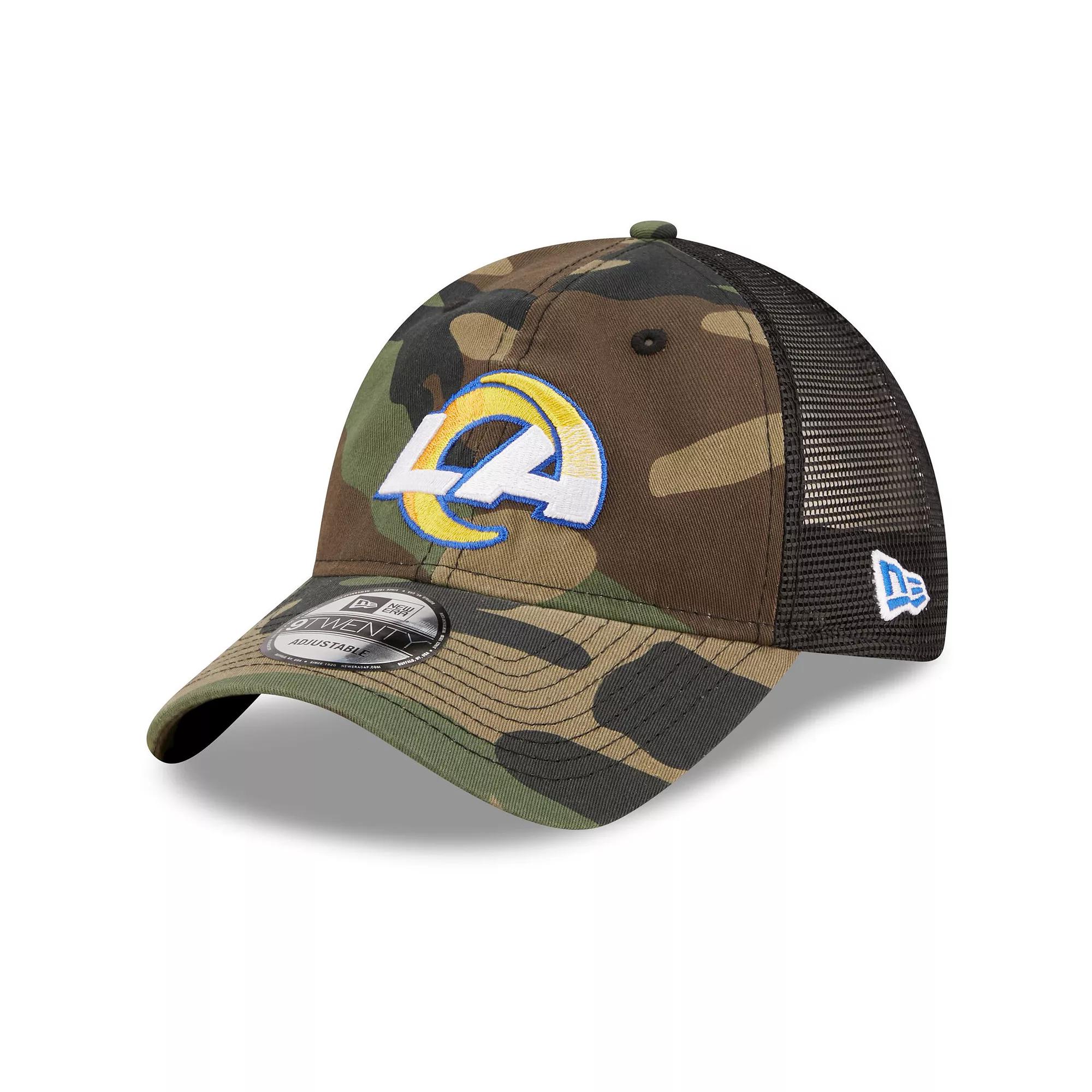 Men's New Era Camo/Black Los Angeles Rams Basic 9TWENTY Trucker Snapback Hat, Green Product Image