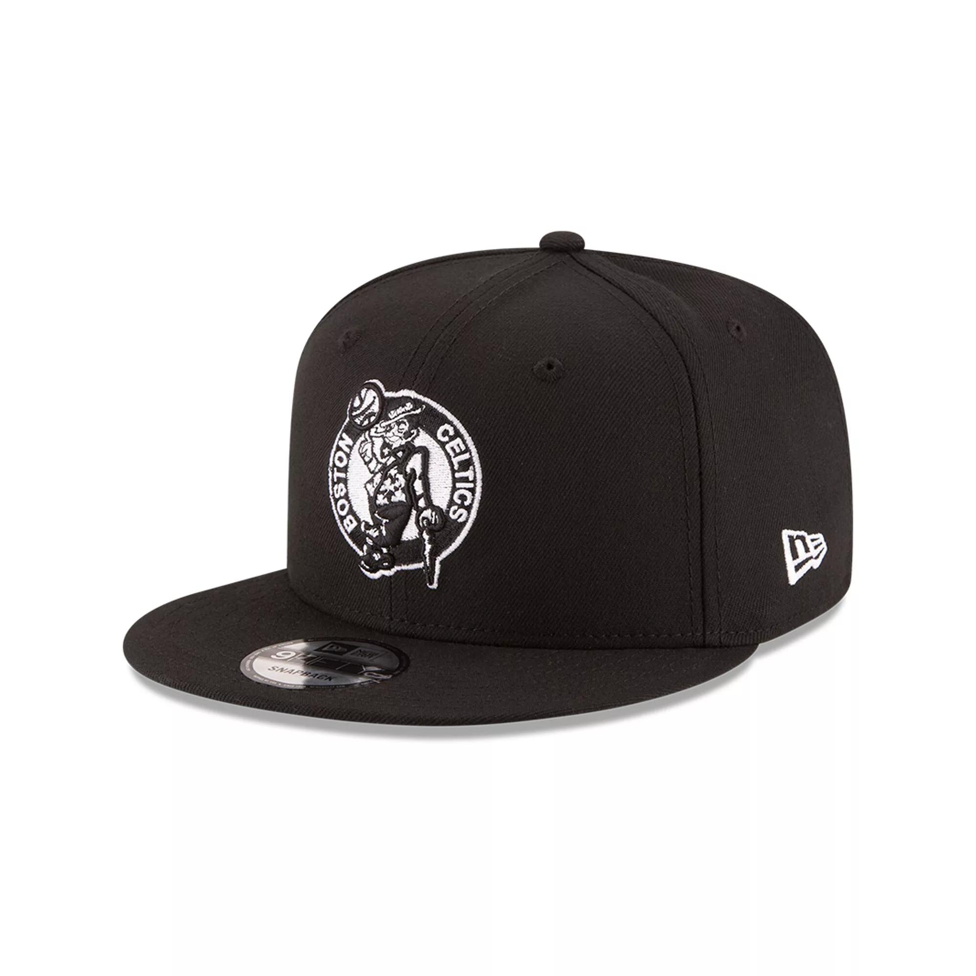 Men's New Era Black Boston Celtics Black & White Logo 9FIFTY Adjustable Snapback Hat Product Image