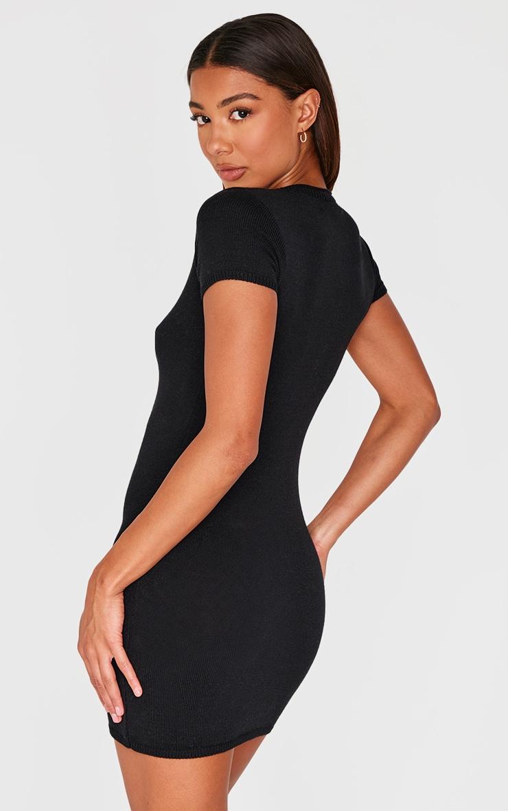 Black Soft Knit Button Through Mini Dress Product Image