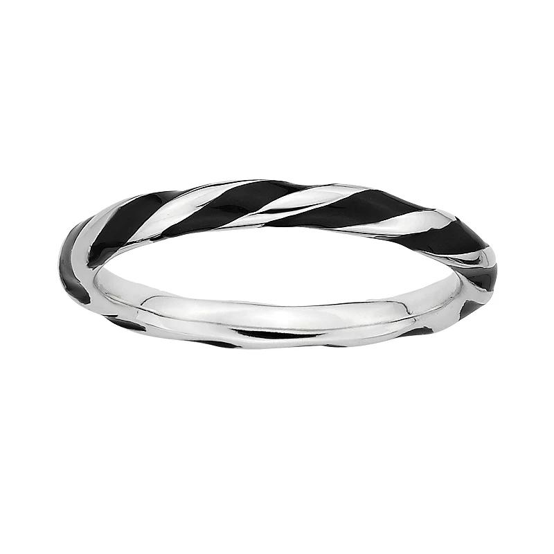 Stacks & Stones Sterling Silver Black Enamel Twist Stack Ring, Women's, Size: 9 Product Image