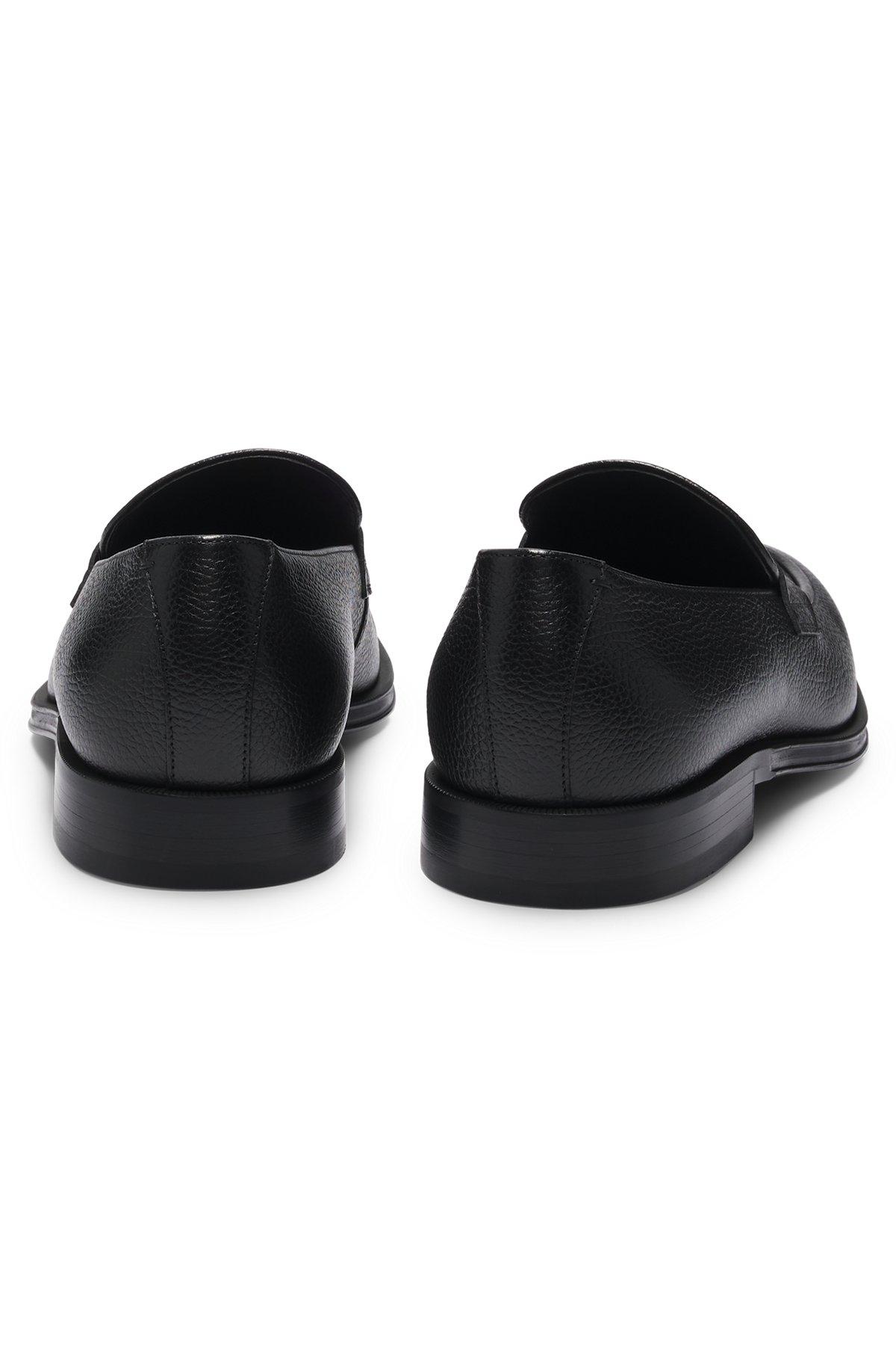BOSS - Apron-toe slip-on loafers in grained leather - Black Product Image