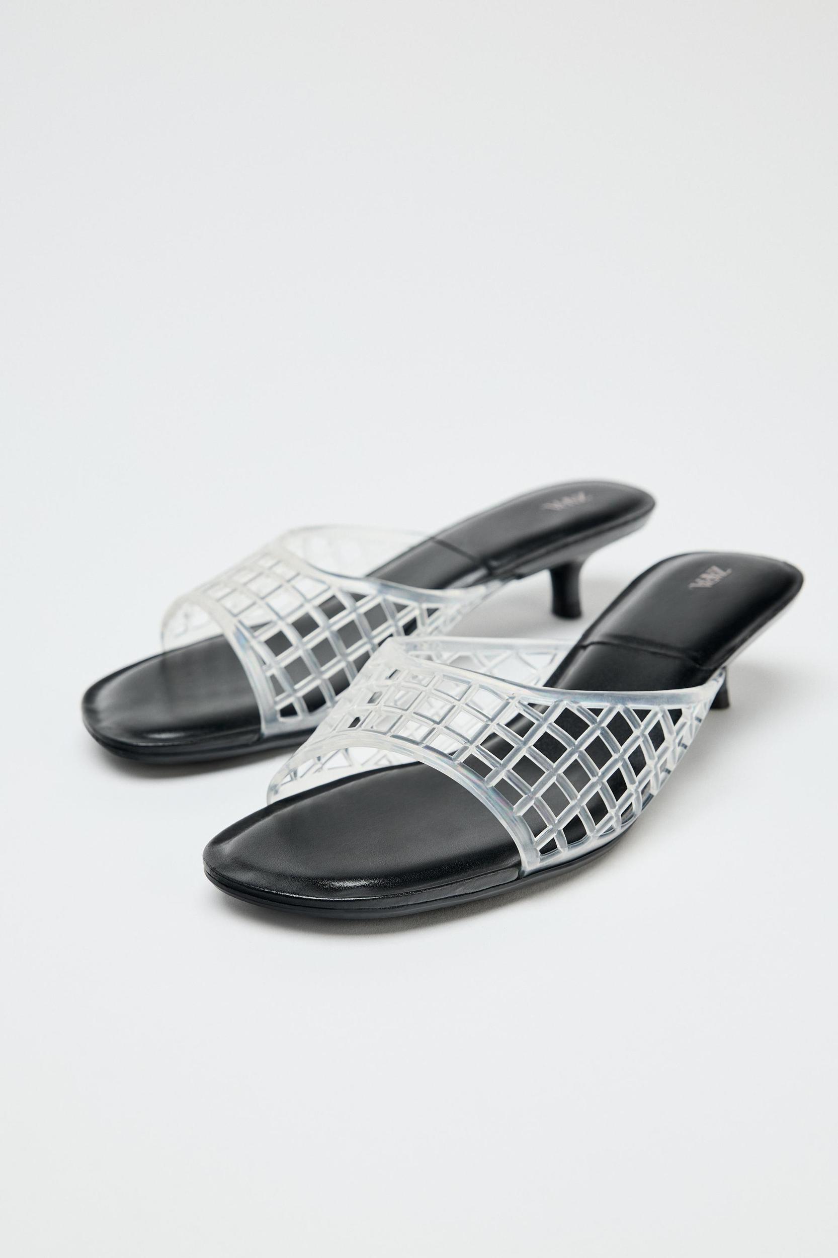 RUBBERIZED EFFECT KITTEN HEELED MULES Product Image