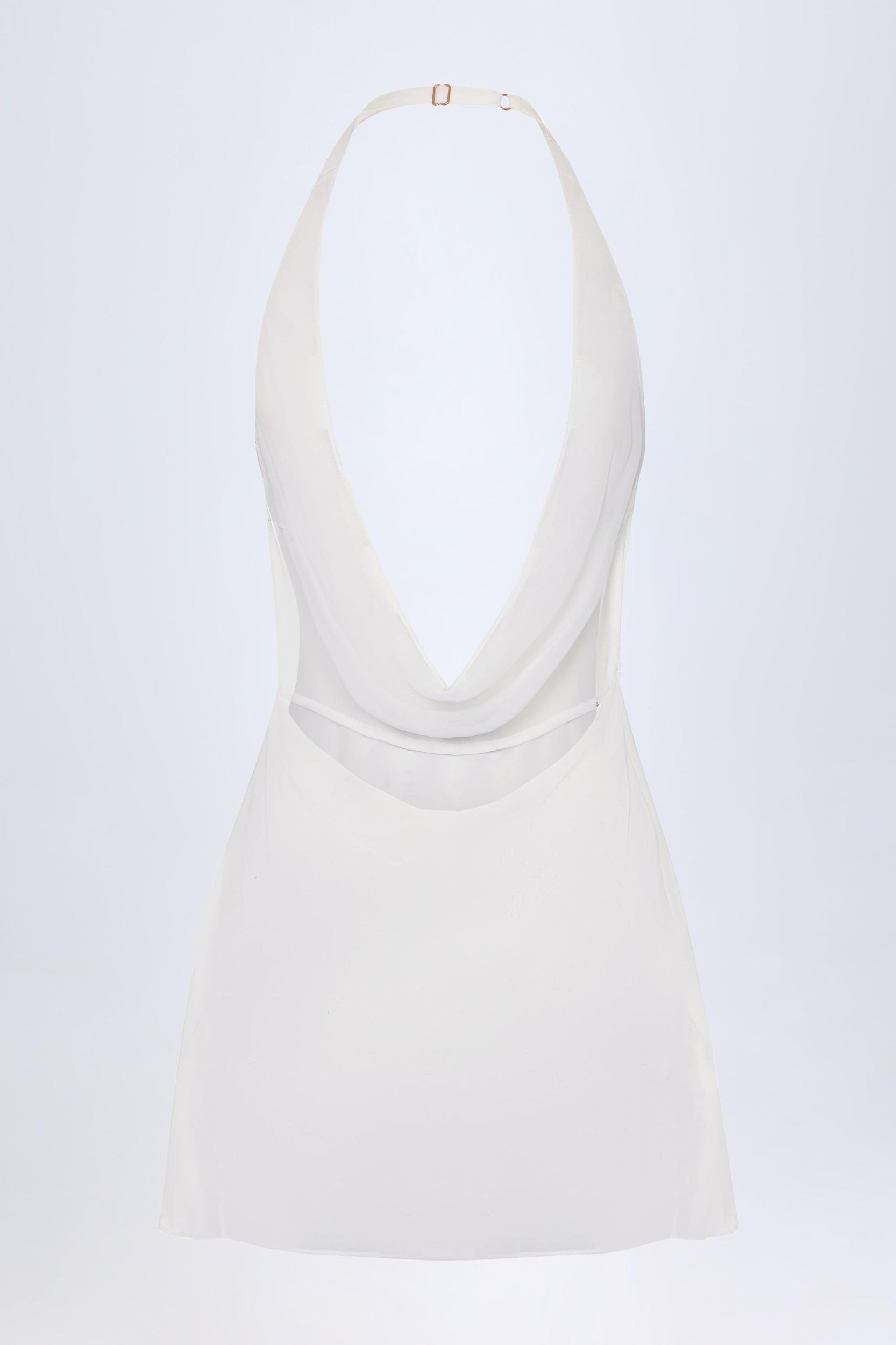 Cowl-Neck Backless Mini Dress in White Product Image