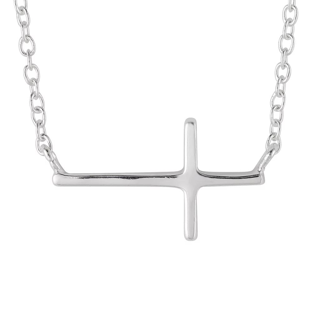 Love This Life Sterling Silver Sideways Cross Necklace, Women's, Size: 18", Silver Tone Product Image