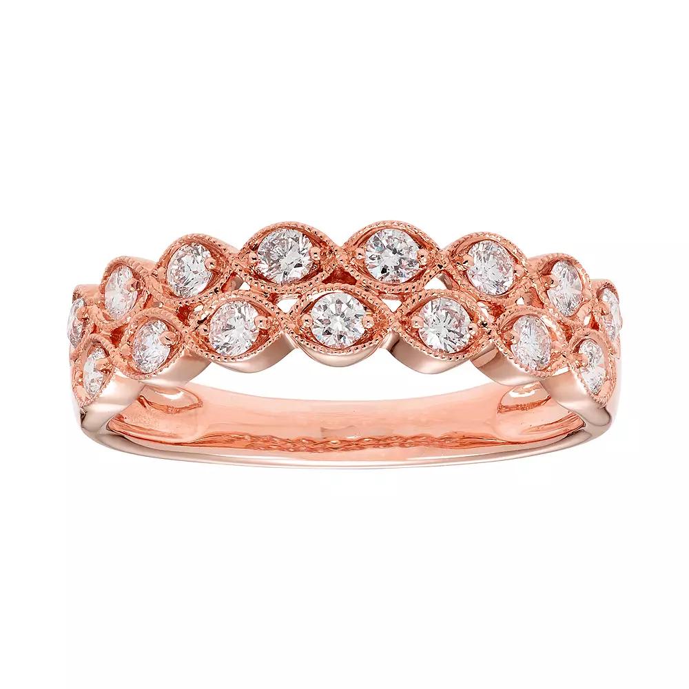 The Regal Collection 14k Gold 1/2 Carat T.W. IGL Certified Diamond Double Row Ring, Women's, Size: 6, White Product Image