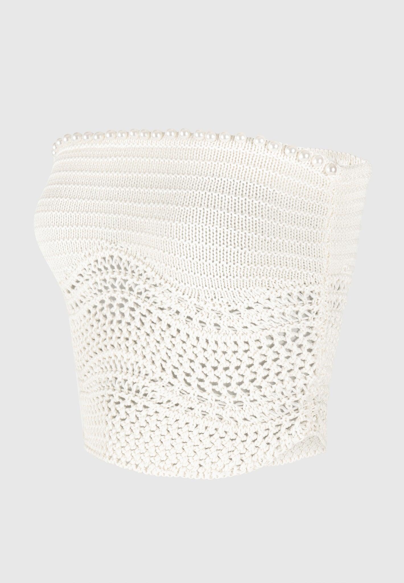 Pearl Applique Crochet Bandeau Top - Cream Female Product Image