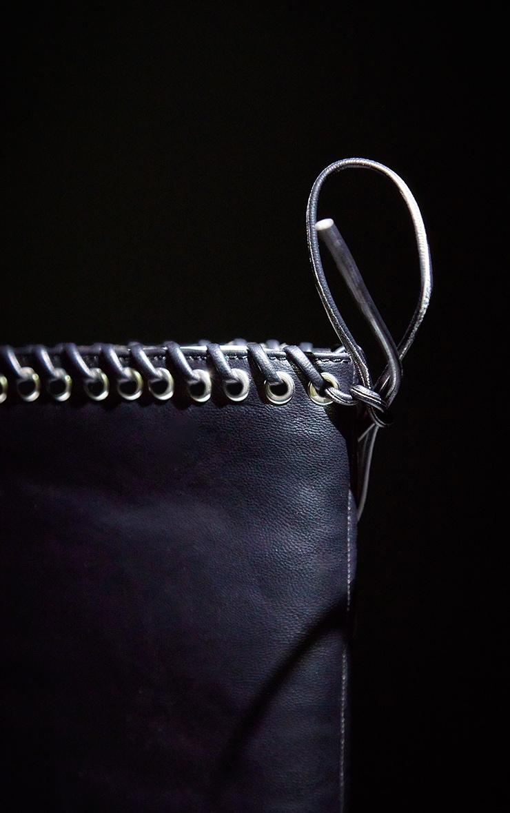 Black Wide Fit Pu Point Toe Laced Eyelet Knee High Heeled Boots Product Image