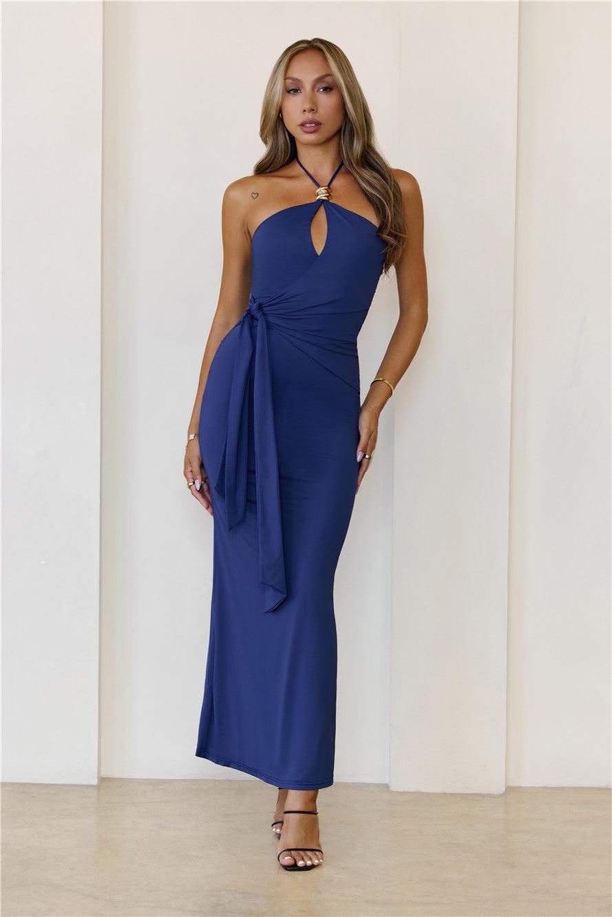 Sundown Spirit Halter Maxi Dress Navy Product Image