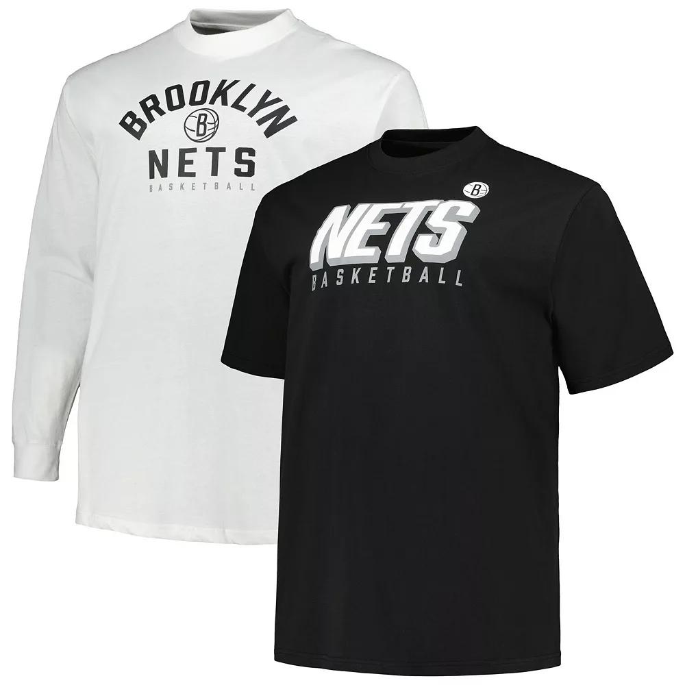 Men's Fanatics Branded Black/White Brooklyn Nets Big & Tall Short Sleeve & Long Sleeve T-Shirt Set, Size: 3XB Product Image