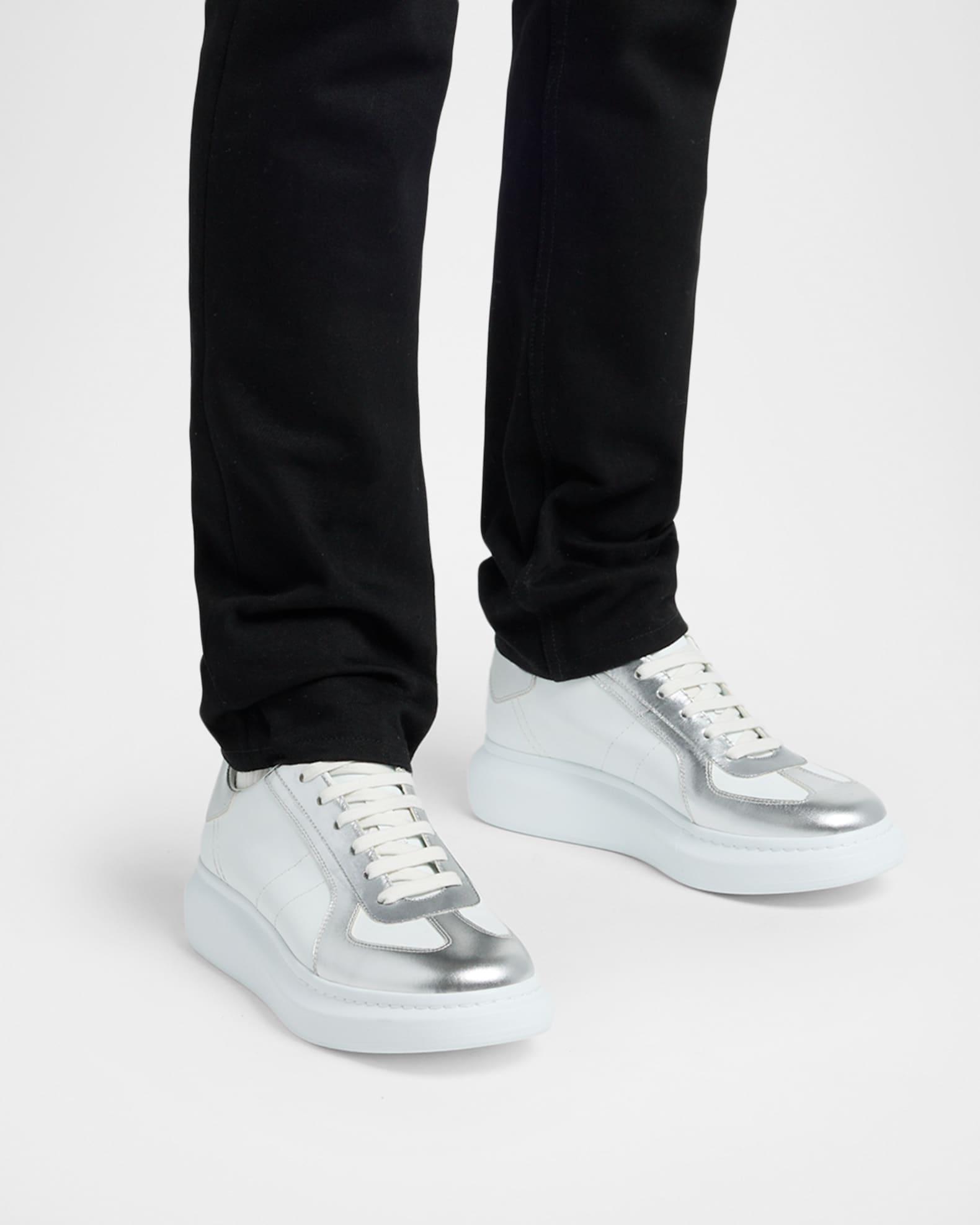 Men's Metallic-Trim Leather Low-Top Sneakers Product Image