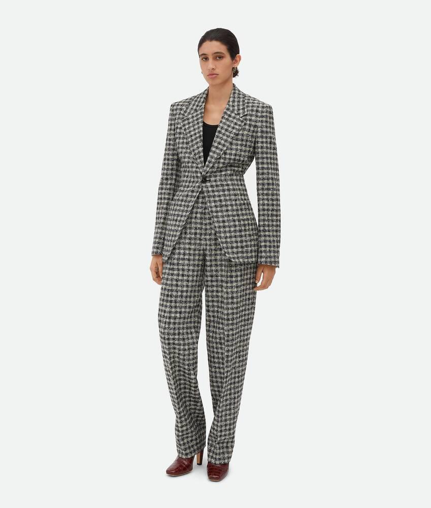 Women's Boucle Gingham Wool Jacket in Black/pearl/khaki Product Image