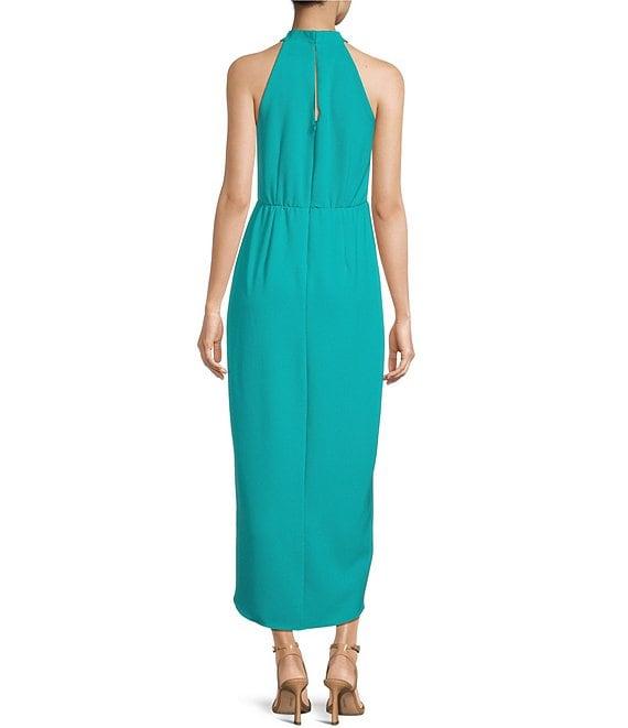 Julia Jordan Knot Halter Neck Sleeveless Faux Wrap Tulip Hem Midi Dress Product Image