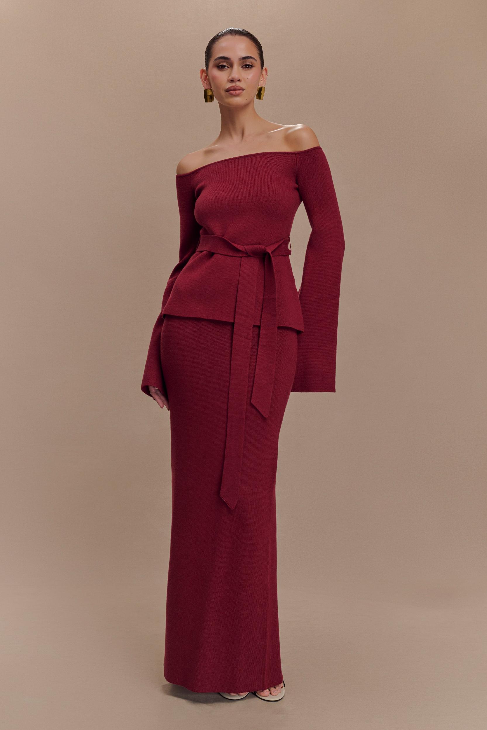 Kyle Knit Maxi Skirt - Cherry Red Product Image