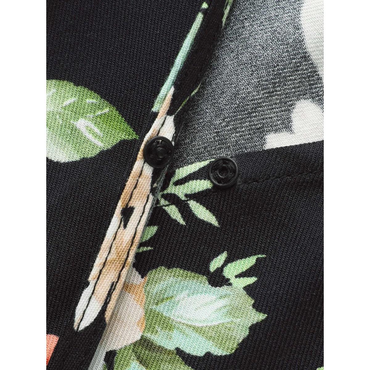 Plus Size Black Floral Elastic Waist Lantern Sleeve Blouse Women Elegant Long Sleeve V-neck Everyday Blouses BloomChic 22-24/3X Product Image