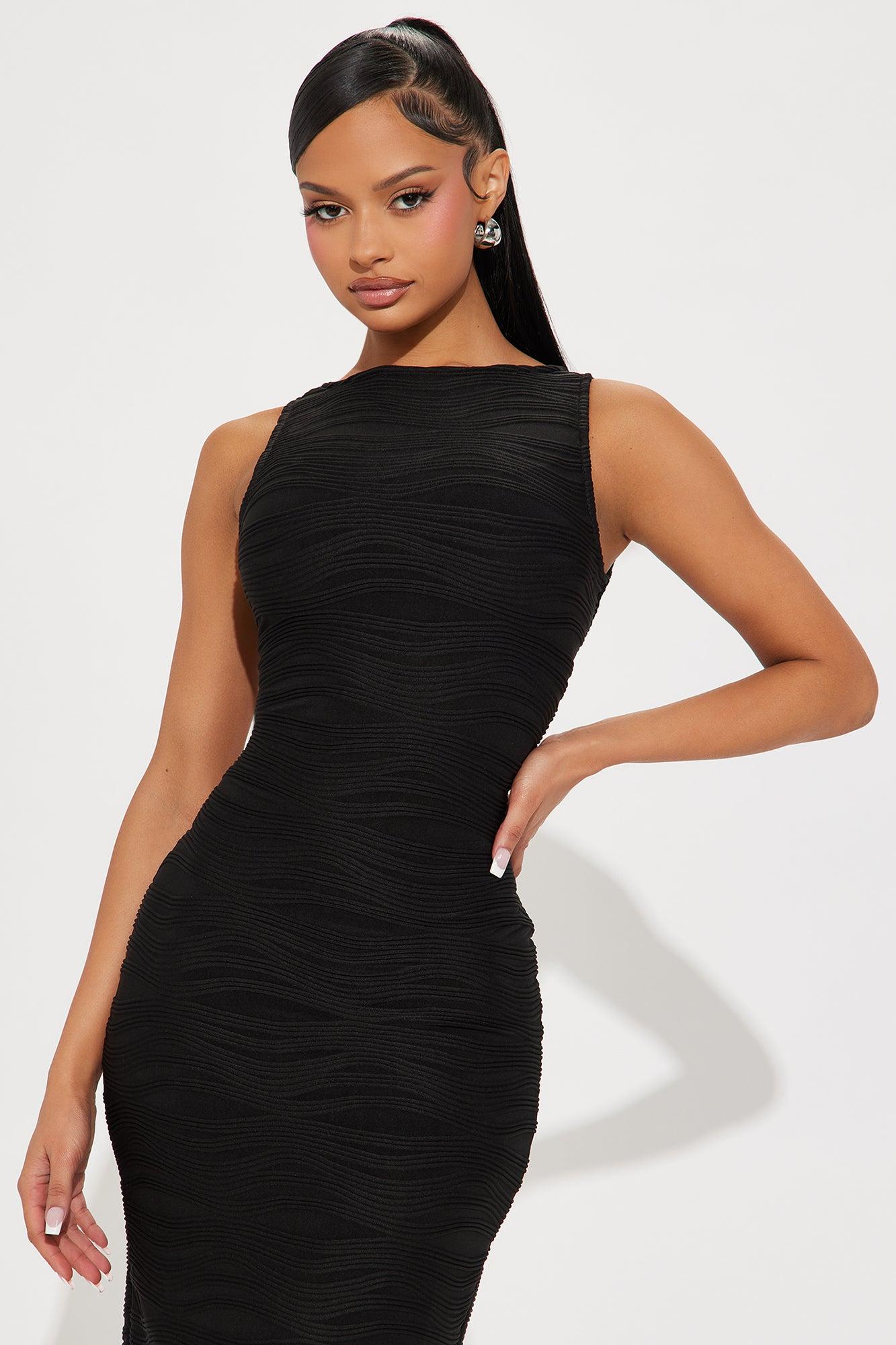 Samia Textured Midi Dress - Black Product Image
