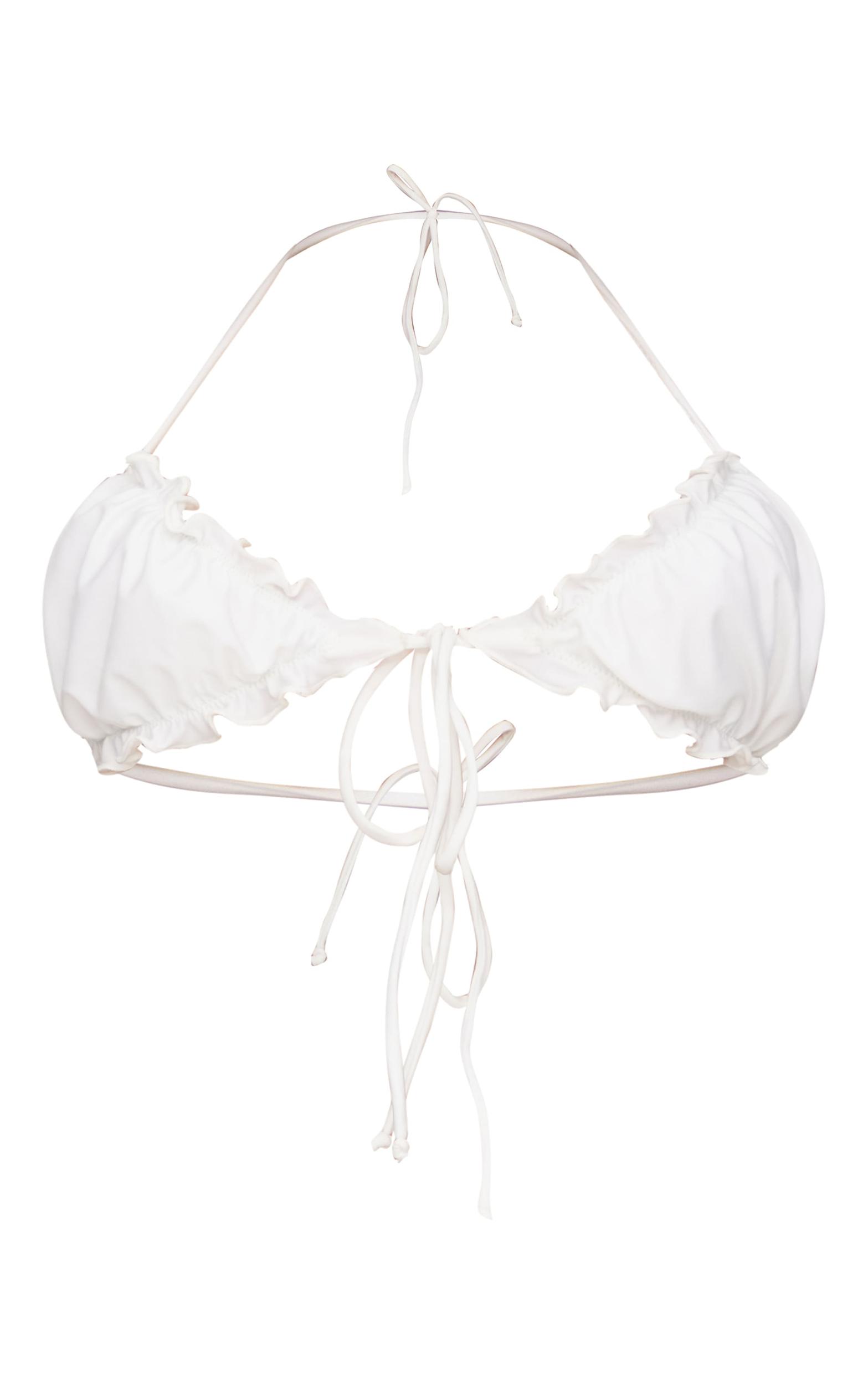 White Frill Edge Detail Tie Front Bikini Top Product Image
