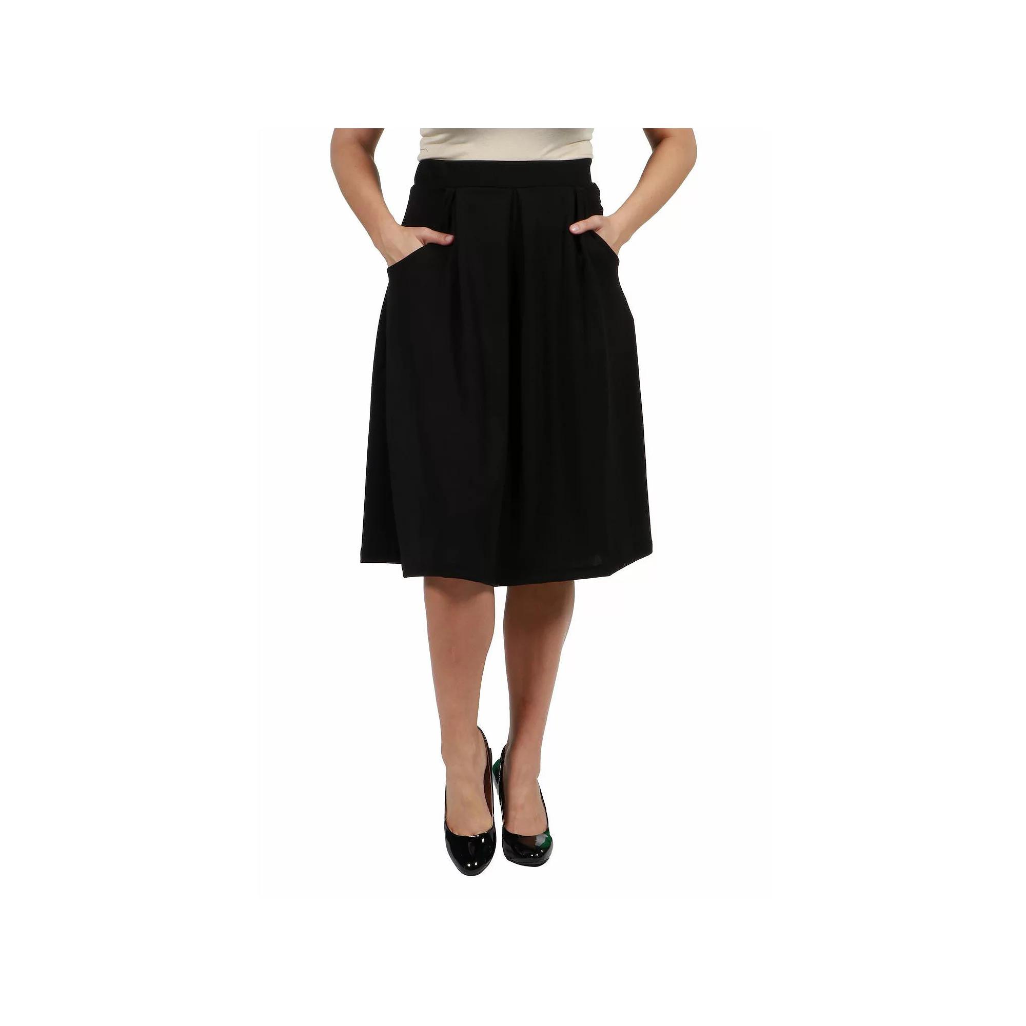 Plus Size 24Seven Comfort Apparel Long Pleated A-Line Skirt, Women's, Size: 1XL, Black Product Image