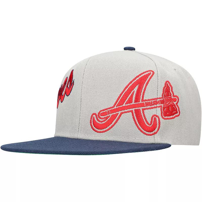 Men's Mitchell & Ness Gray/Navy Atlanta Braves Knock Out Panel Snapback Hat, Grey Product Image