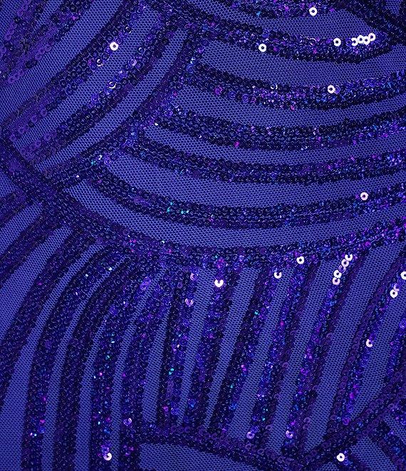 City Vibe V-Neck Sleeveless Sequin Pattern Open Back Side Slit Dress Product Image