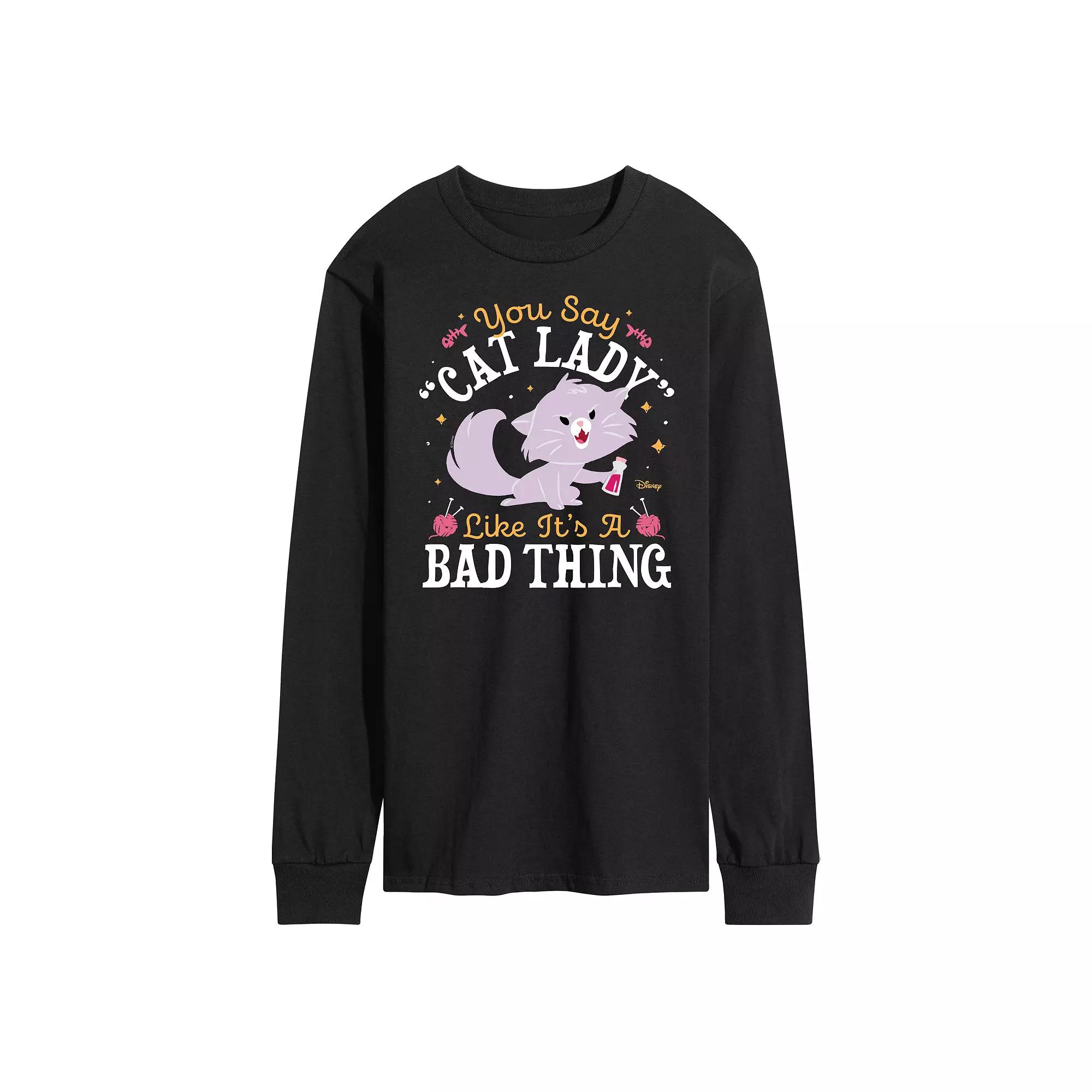 Disney Men's Cat Lady Like Its a Bad Thing Long Sleeve Graphic Tee,  Product Image