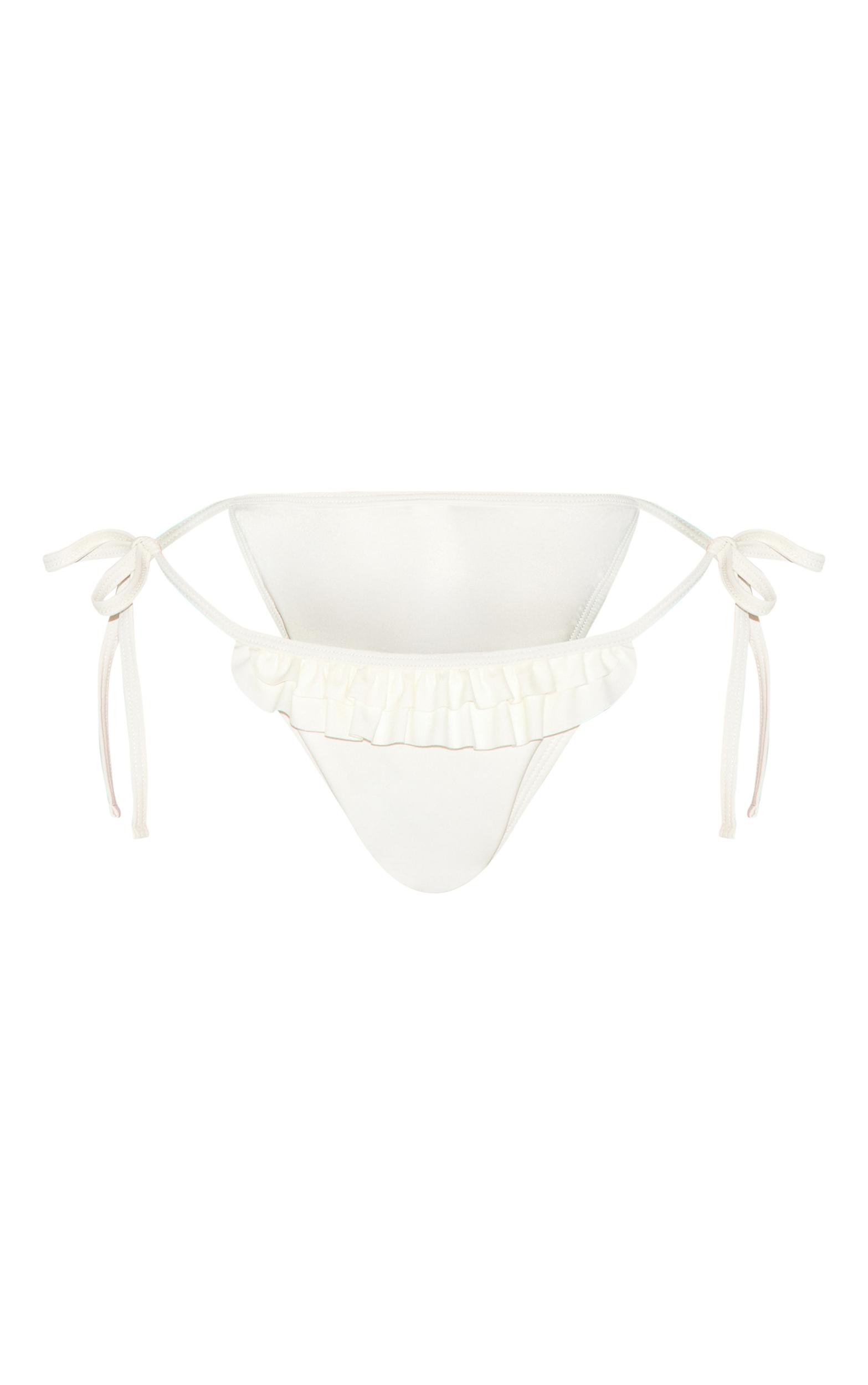 Cream Ruffle Tie Side Bikini Bottoms Product Image