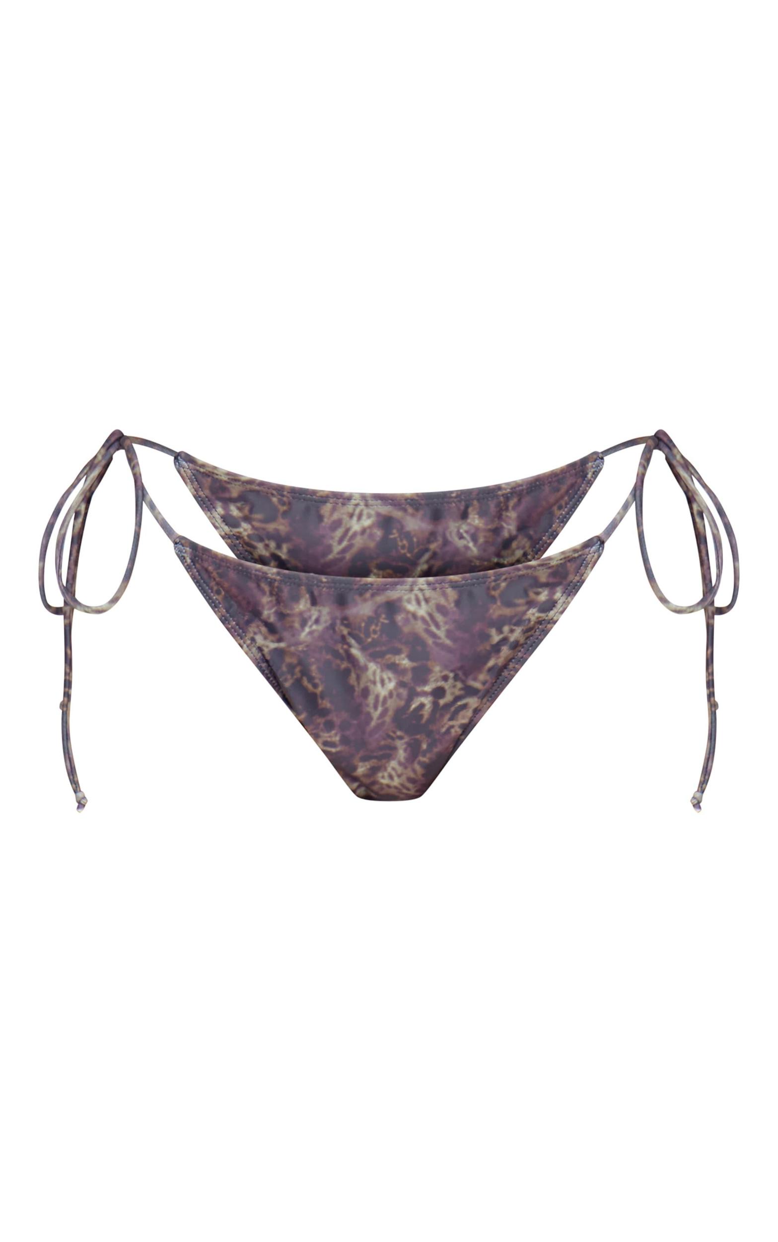 Brown Animal Printed Tie Side Bikini Bottoms Product Image