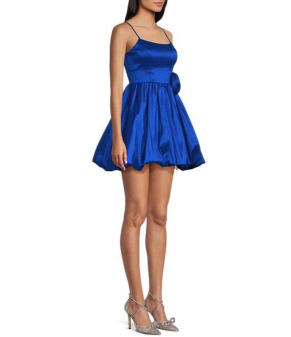 Next Up Square Neck Lace-Up Back Rose Bubble Skirt Dress Product Image