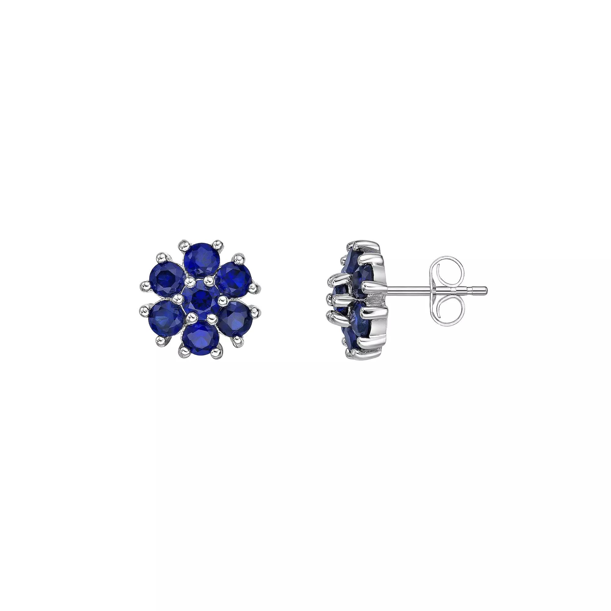 Gemminded Sterling Silver Lab-Created Blue Sapphire Flower Stud Earrings, Women's Product Image