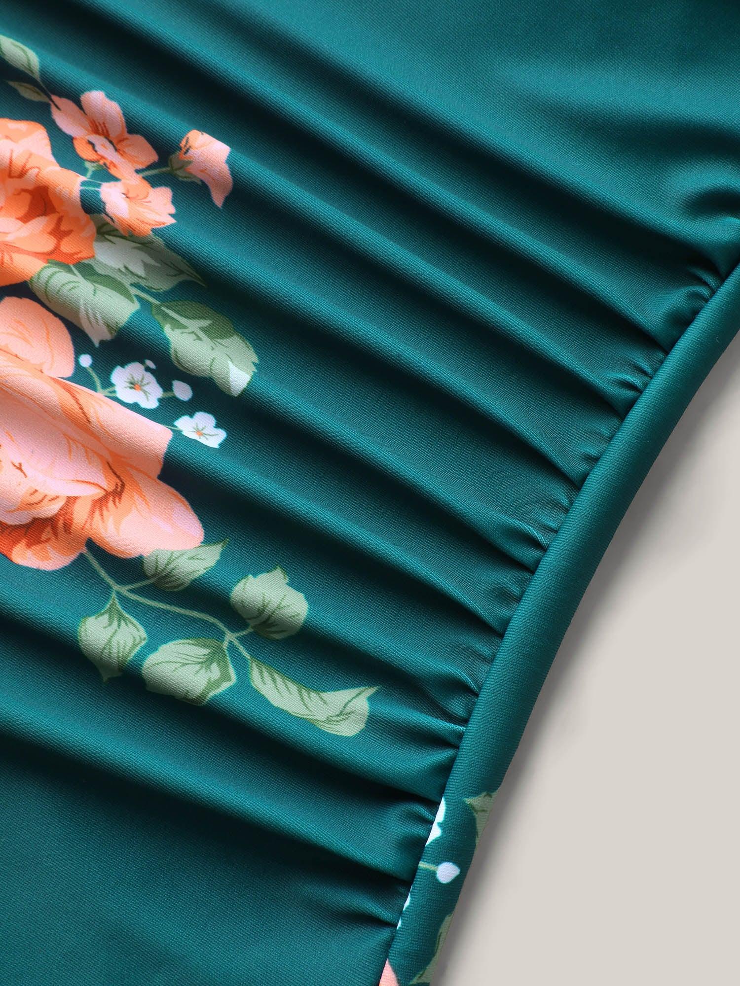 Two-Piece Floral Ruffled Knotted One-Piece, Sarong Female Product Image