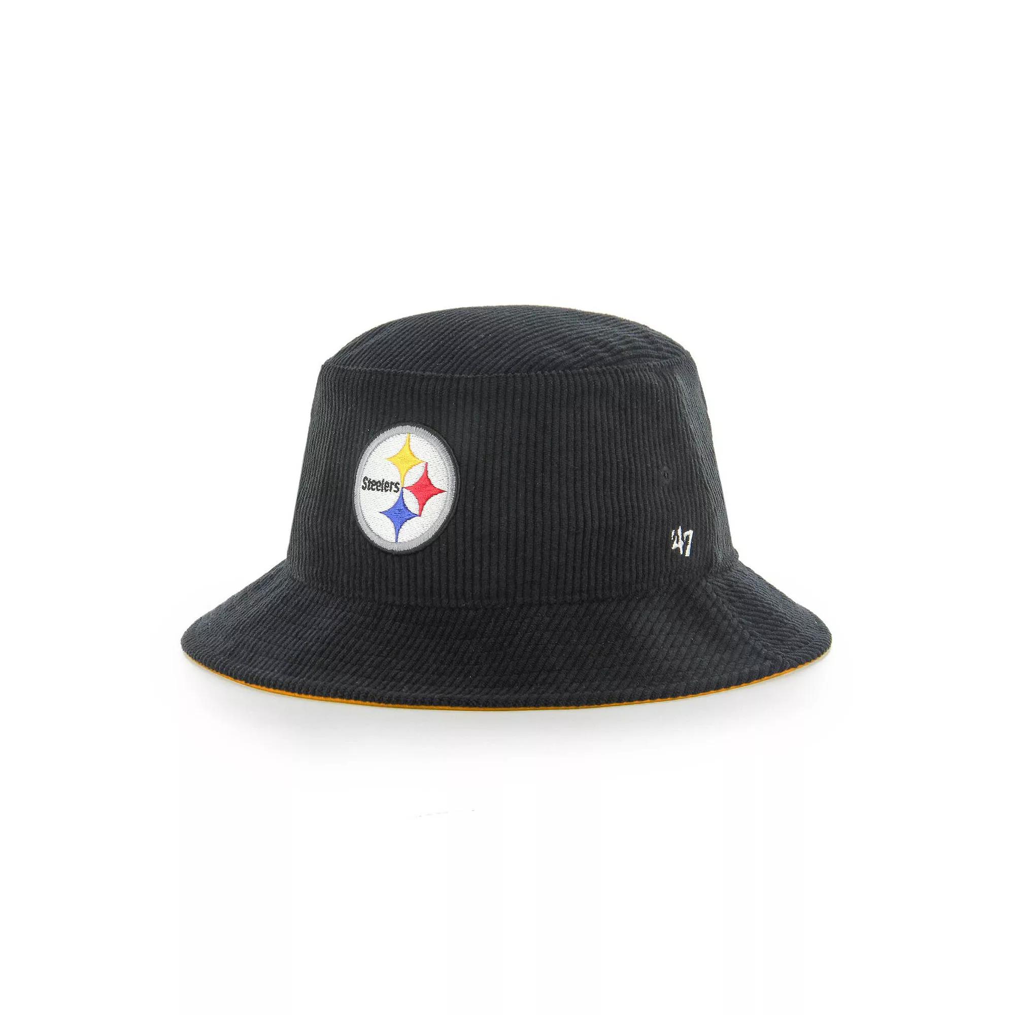 Men's '47 Black Pittsburgh Steelers Thick Cord Bucket Hat, Size: Large/XL Product Image