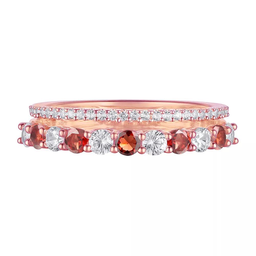 14k Rose Gold Garnet & Lab-Created White Sapphire Ring, Women's, Size: 7 Product Image