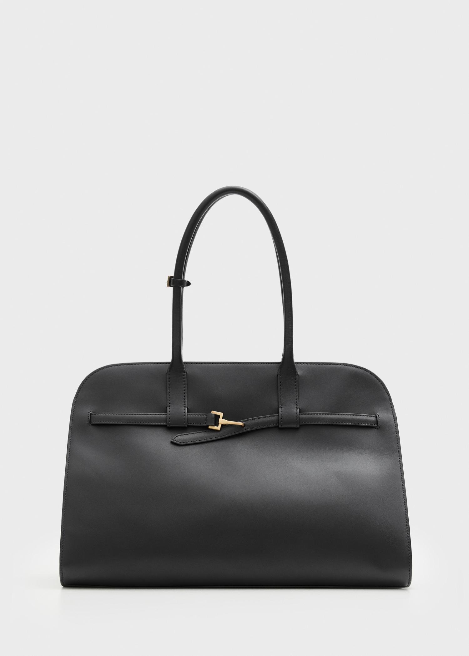 Leather shopper bag with buckle - Women | MANGO USA Product Image