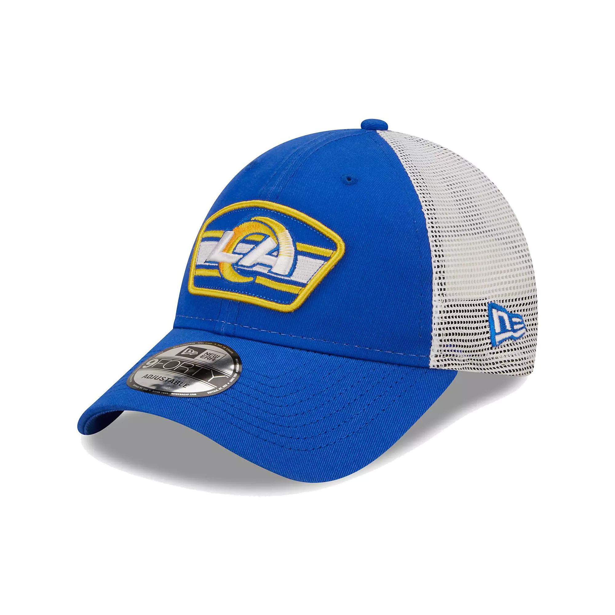 Men's New Era Royal/White Los Angeles Rams Logo Patch Trucker 9FORTY Snapback Hat, Blue Product Image