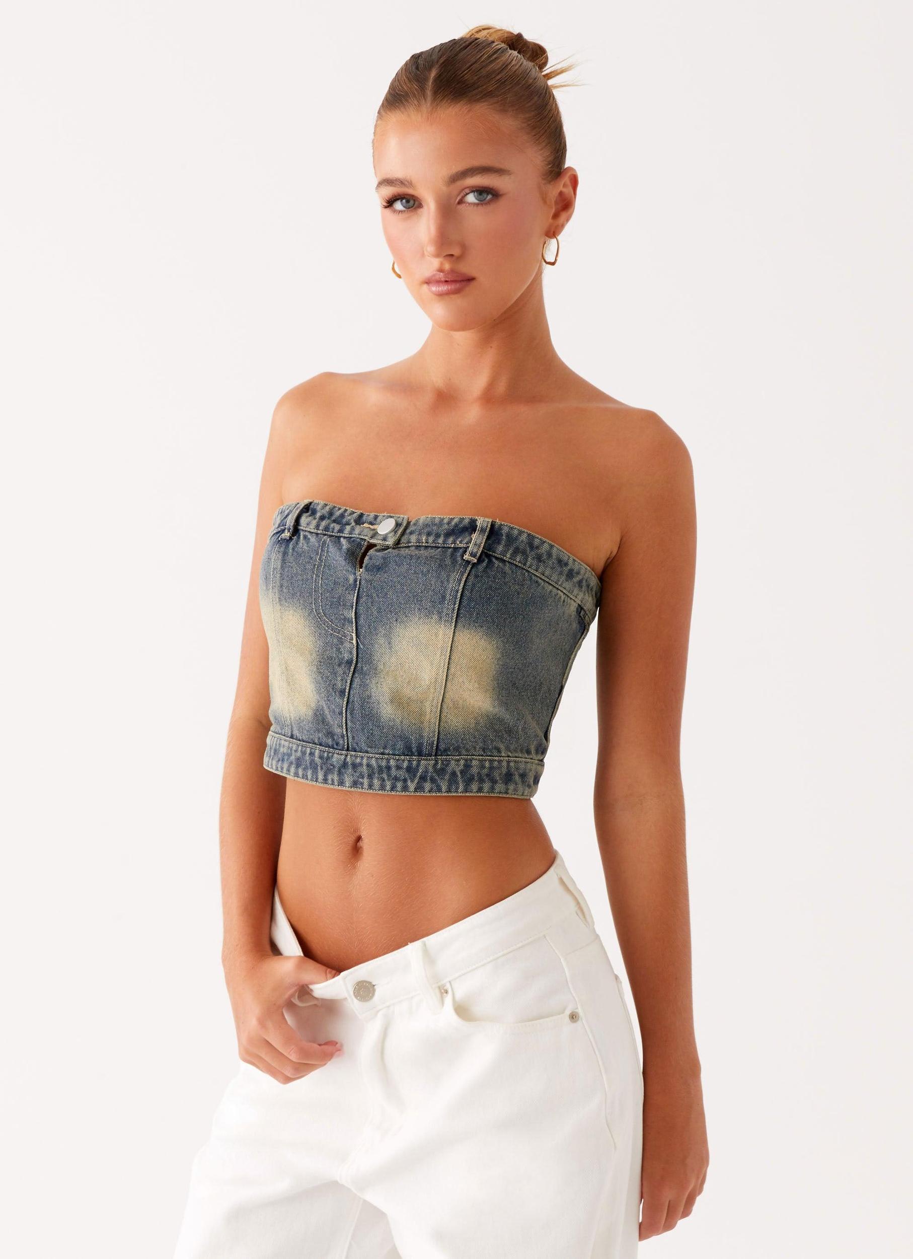 Not Like Us Denim Top - Vintage Product Image