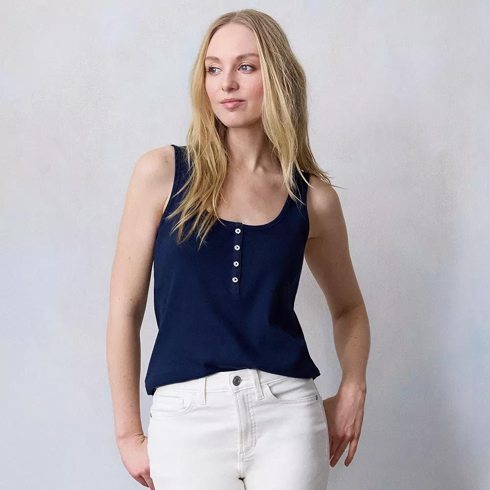 Womens LC Lauren Conrad Henley Tank Top Blue Water Product Image