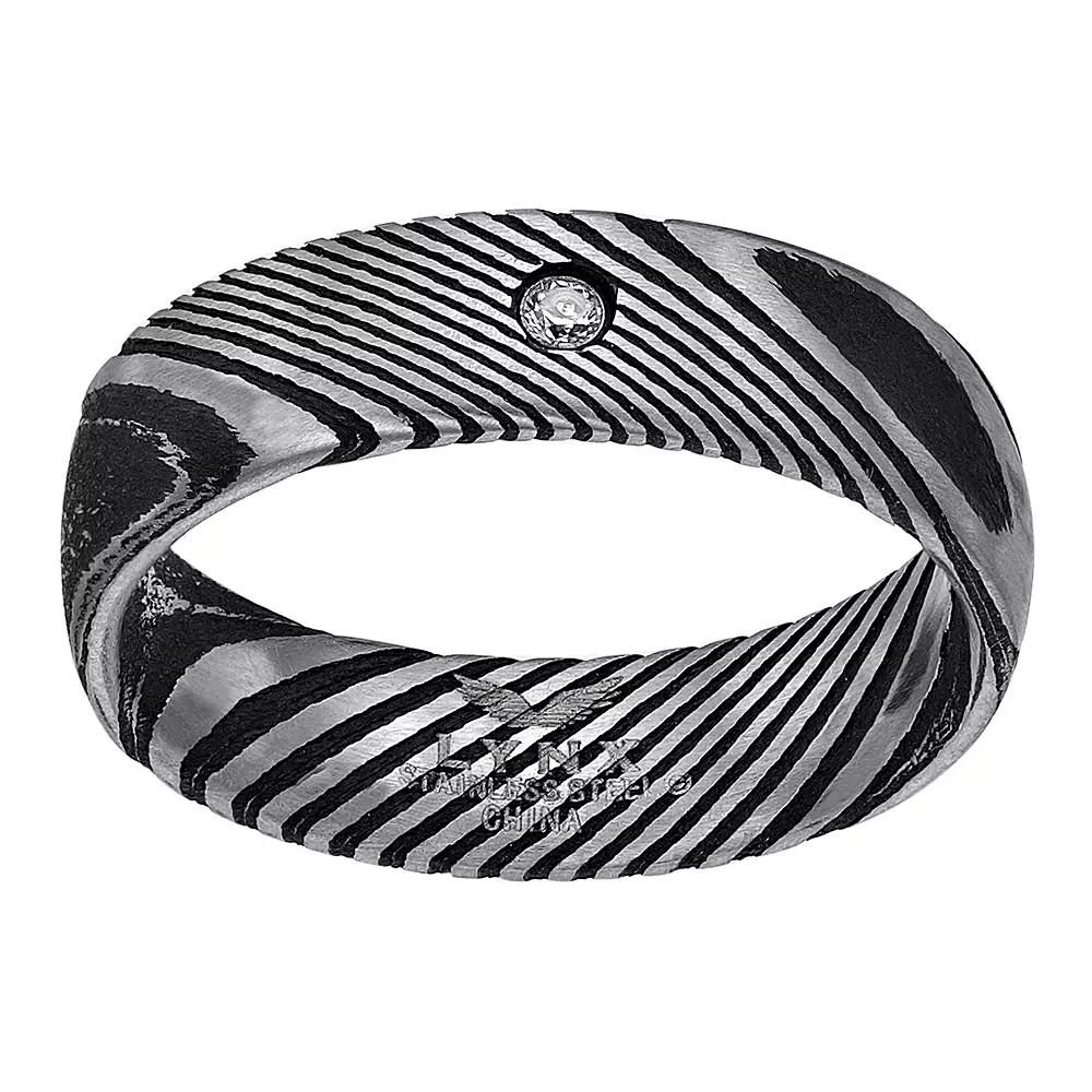 LYNX Men's Damascus Steel Black Ion-Plated Cubic Zirconia Ring, Size: 12, Two Tone Product Image
