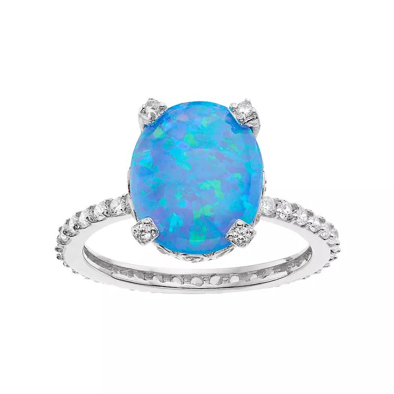 Sophie Miller Sterling Silver Lab-Created Blue Opal & Cubic Zirconia Oval Ring, Women's,  Product Image