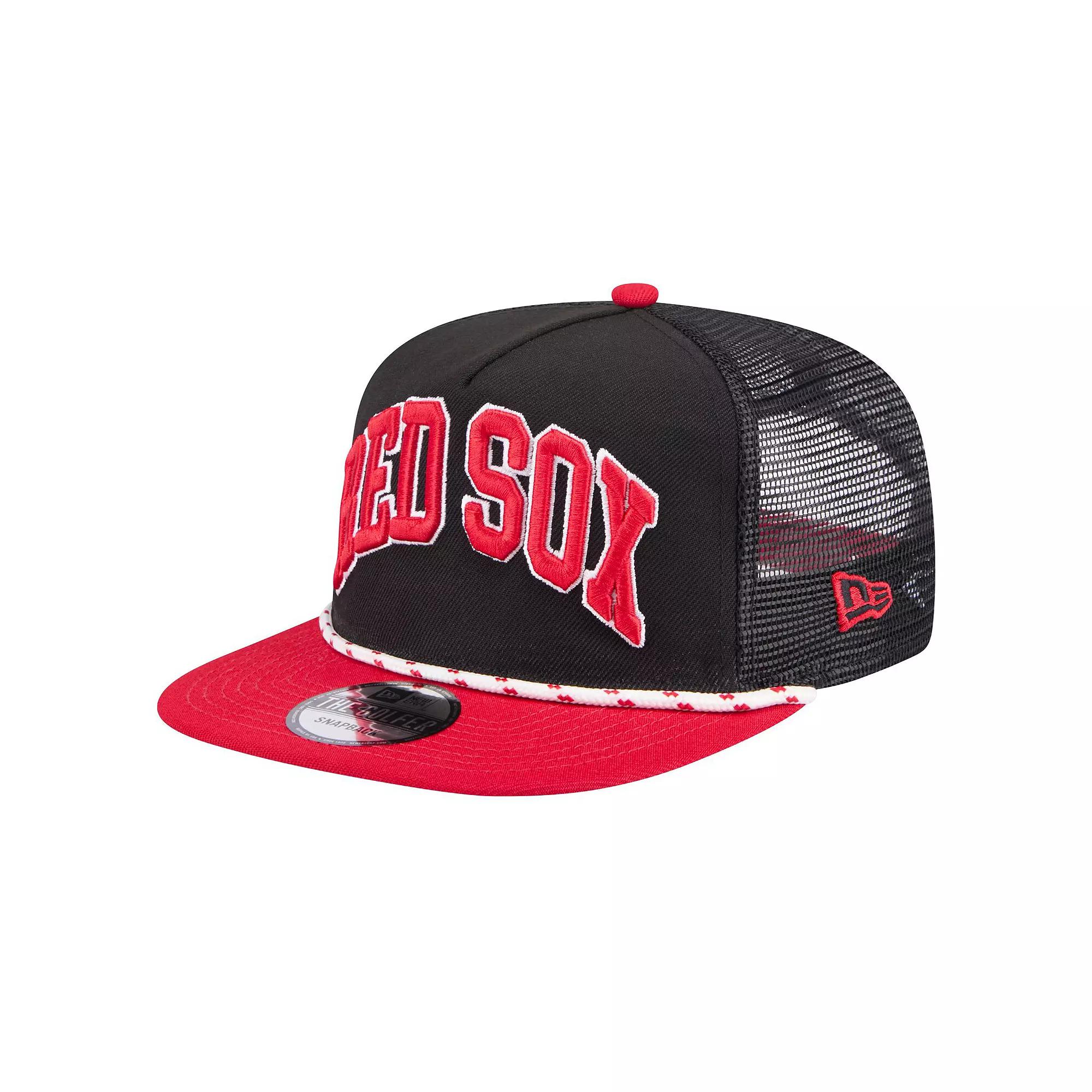 Men's New Era Black Boston Red Sox Throwback Meshback Golfer Hat Product Image