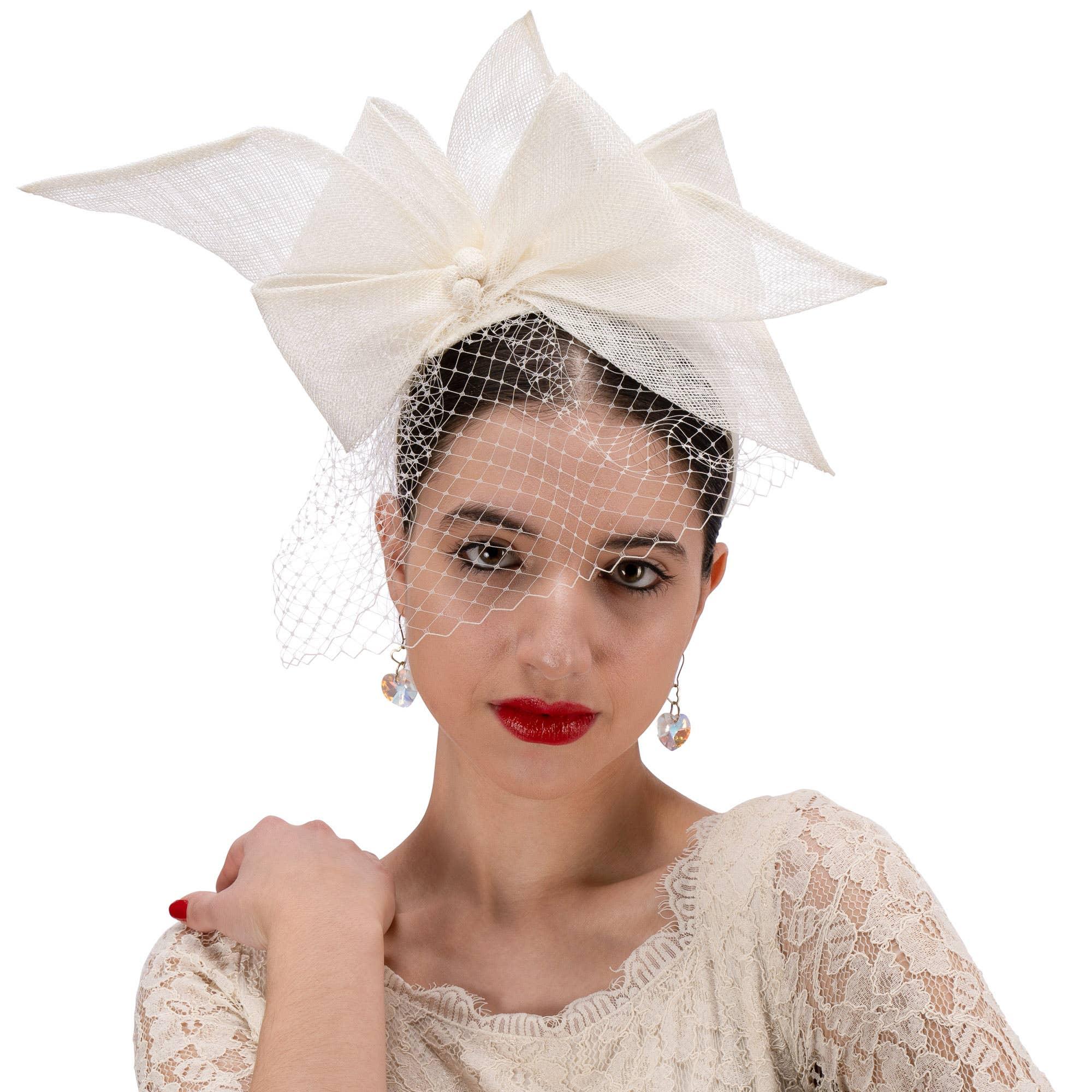Large Sinamay Bow And French Veil Fascinator Product Image