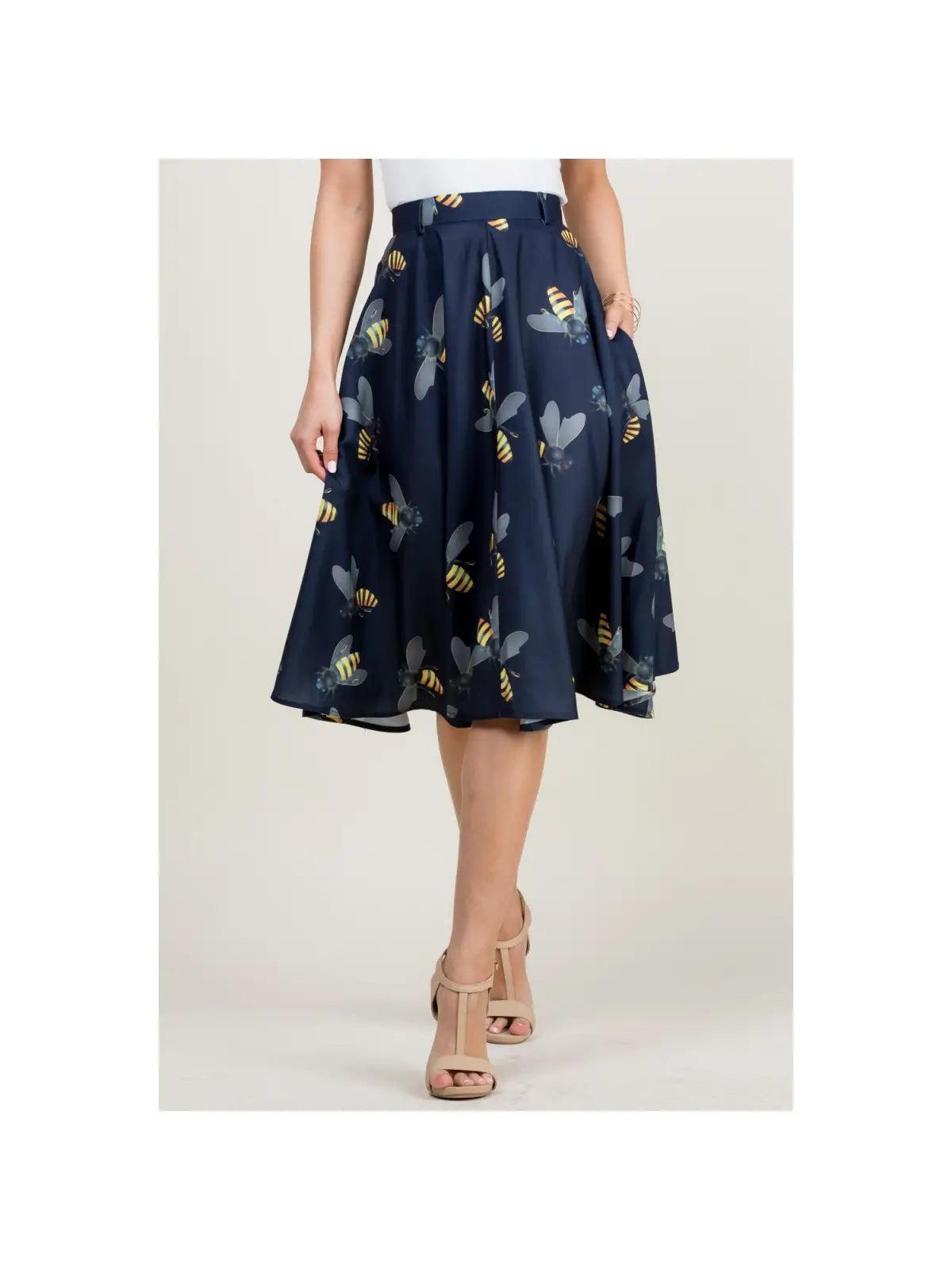 Bee Print Navy Swing Skirt Product Image