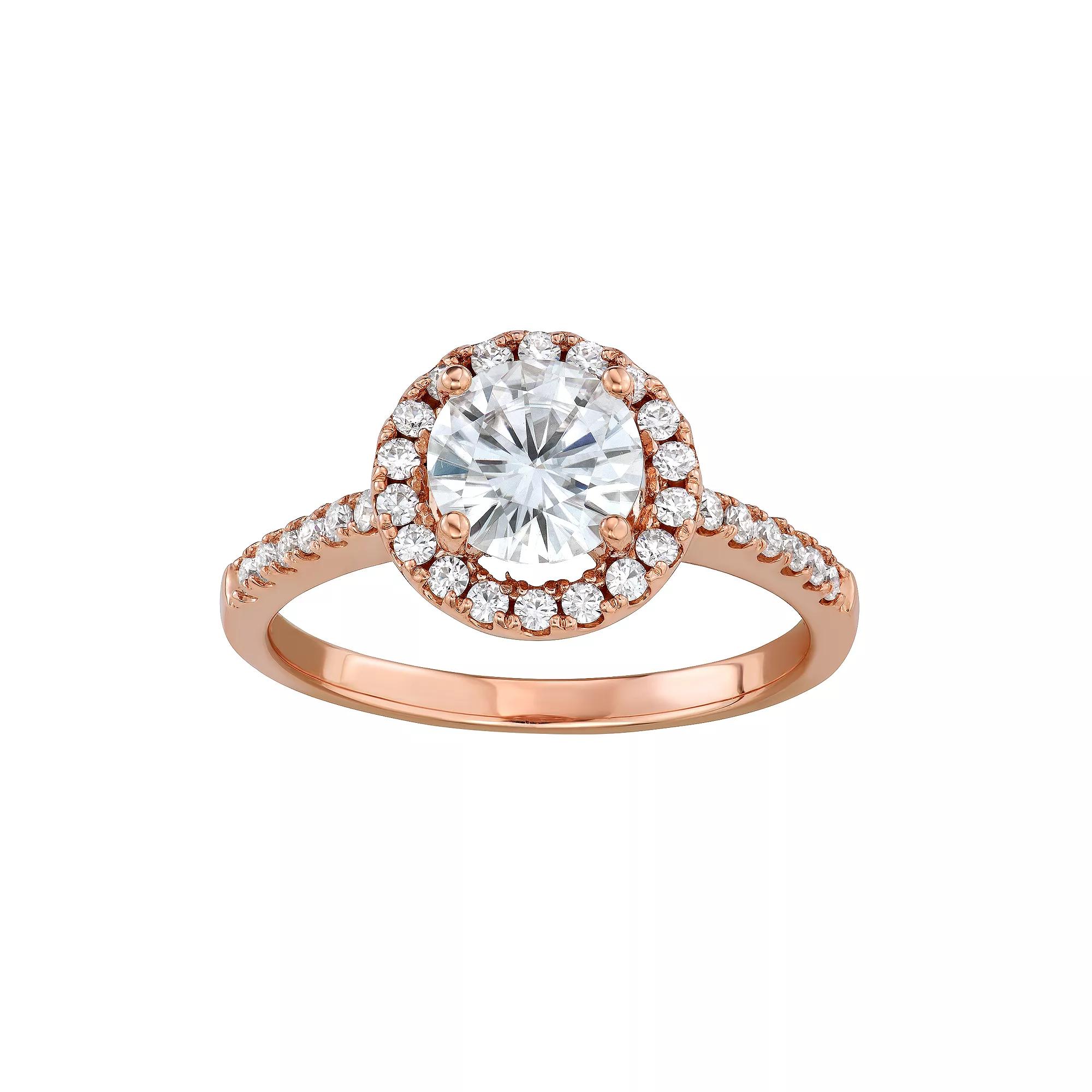 Charles & Colvard 14k Rose Gold 1 1/3 Carat T.W. Lab-Created Moissanite Halo Engagement Ring, Women's, Size: 8, 14k Pink Product Image