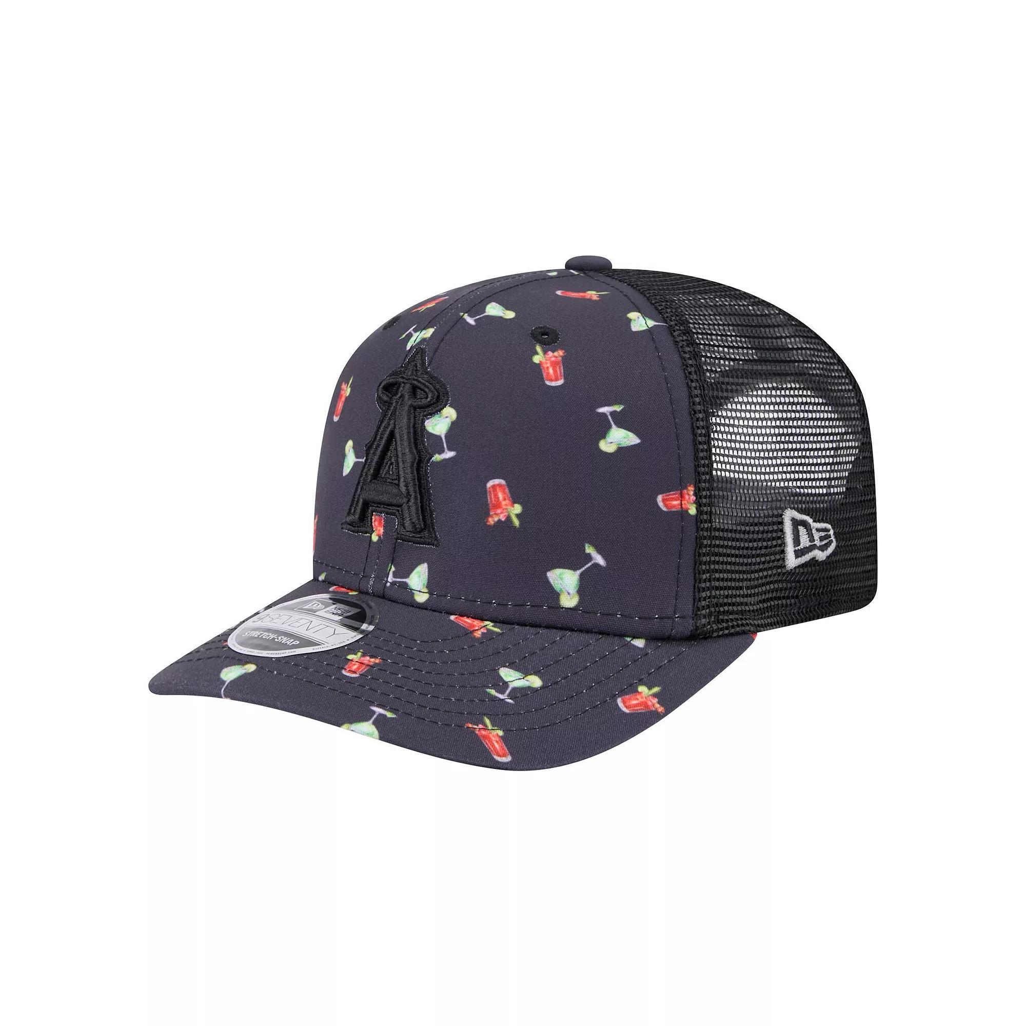 Men's New Era Black Los Angeles Angels Adventure Drinks Pattern 9SEVENTY Stretch-Snap Hat, Blue Product Image