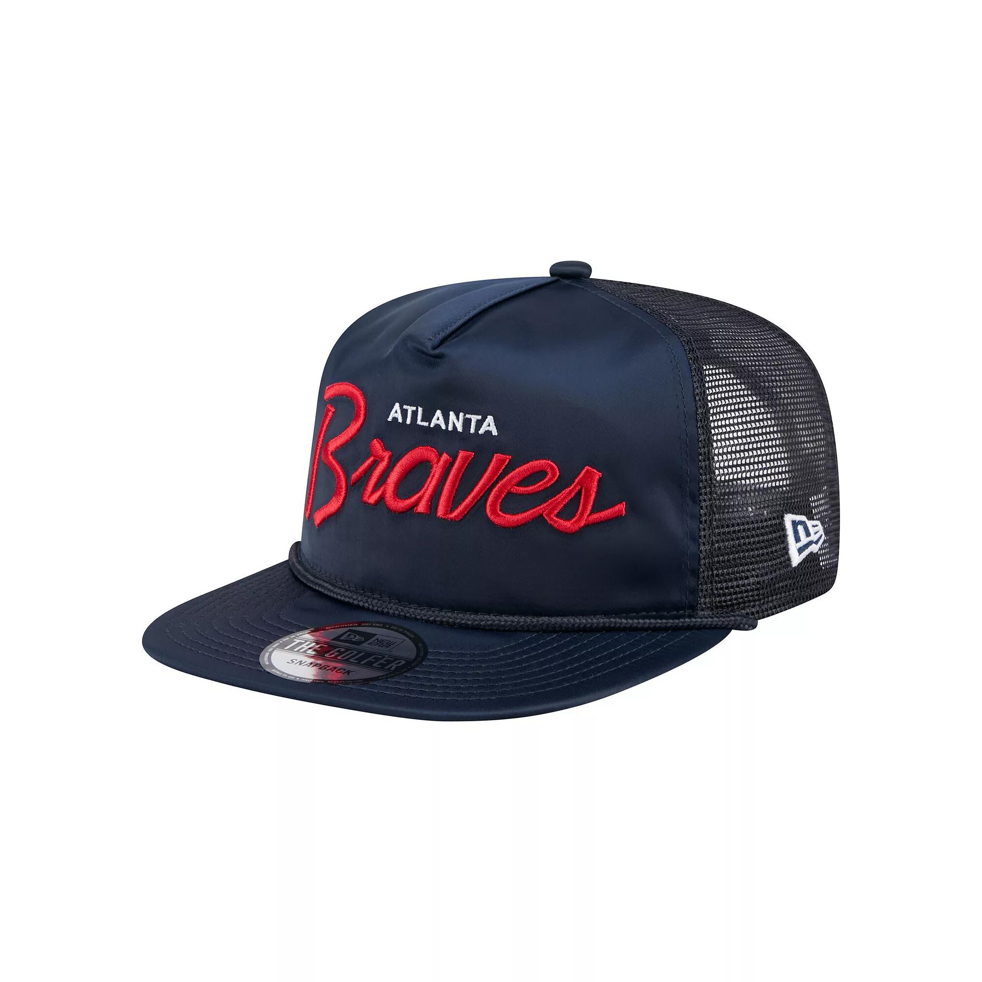 Men's New Era Navy Atlanta Braves Retro Satin Script Golfer Adjustable Hat, Blue Product Image